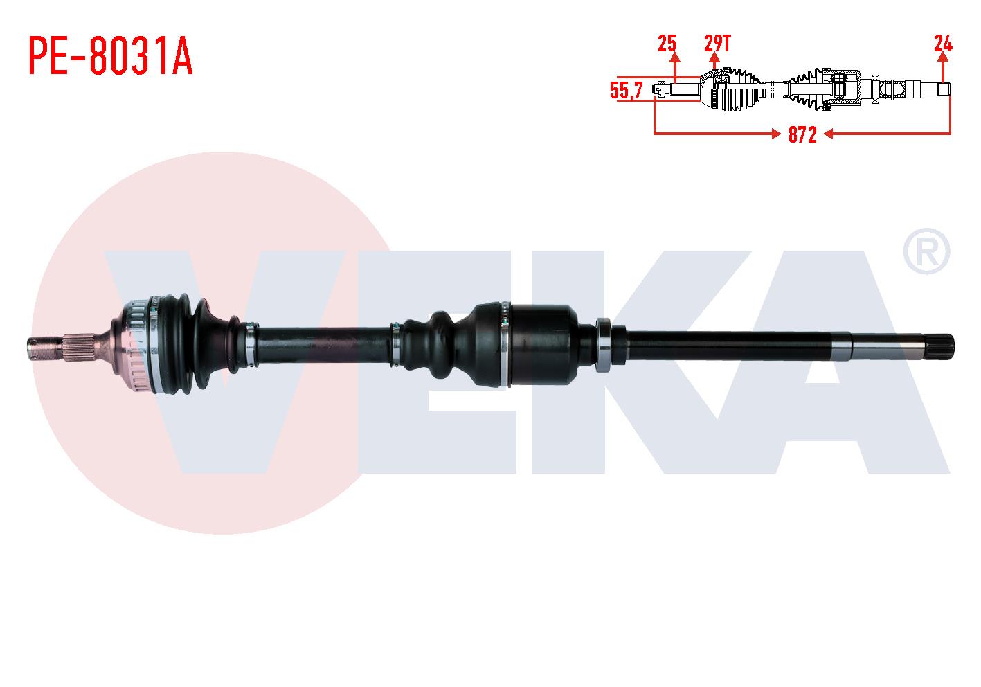 KOMPLE AKS SAG ON PEUGEOT PARTNER (5,5F) 2.0 HDI ABSLI 29 DIS UZUNLUK 871mm 1996-2008