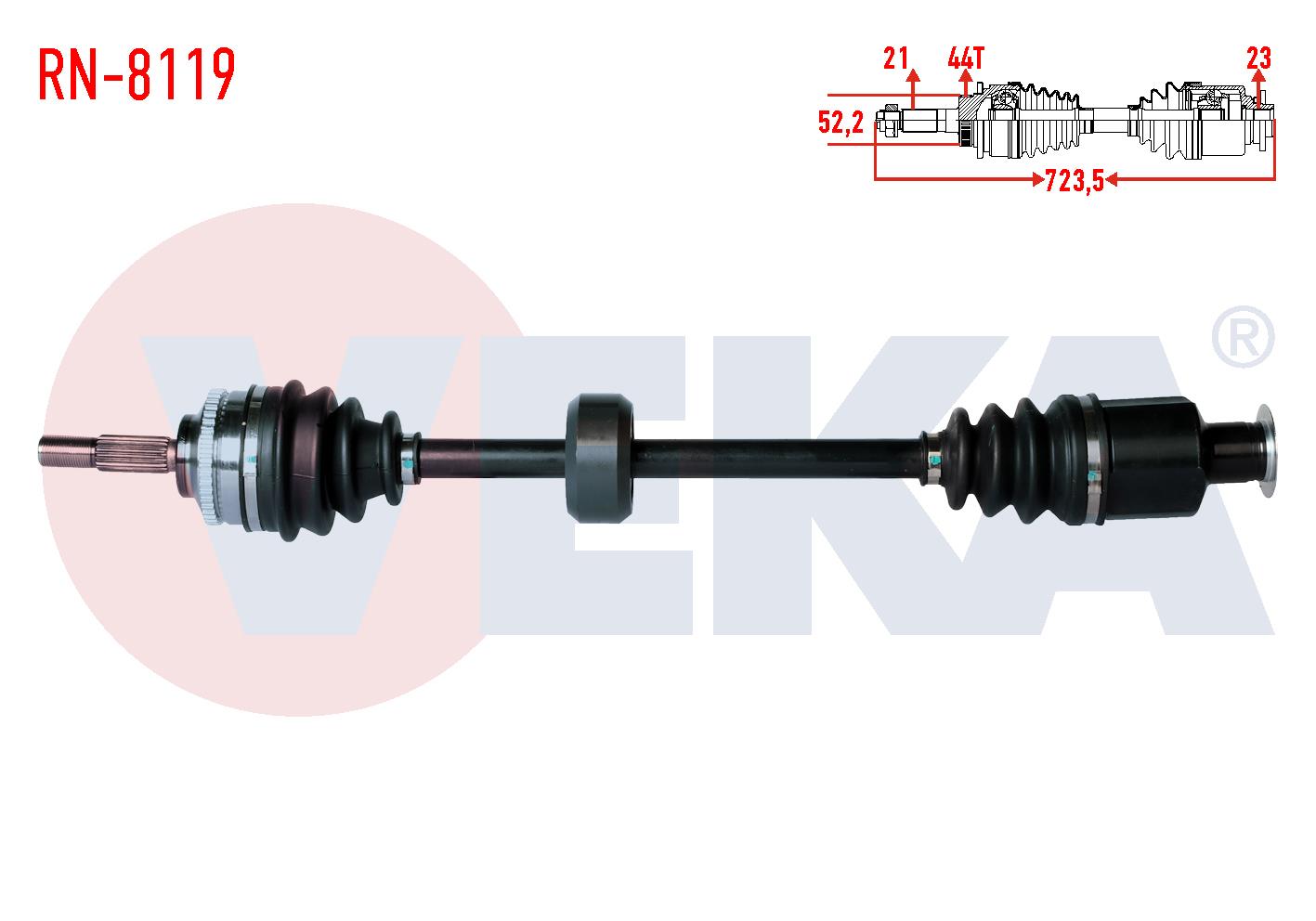 KOMPLE AKS SAG ON RENAULT CLIO II (BB0/1/2,CB0/1/2) 1.5 DCI ABSLI 44 DIS YAYLI TIP UZUNLUK 723,5mm 1998-2005