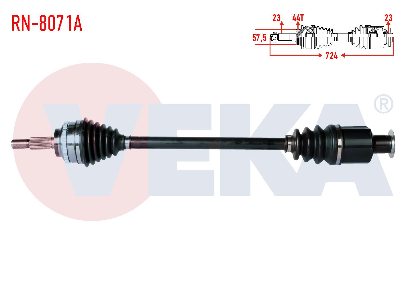 KOMPLE AKS SAG ON RENAULT KANGOO (KC0/1) 1.5 DCI KALIN FREZE ABSLI 44 DIS UZUNLUK 724mm 1998-2008