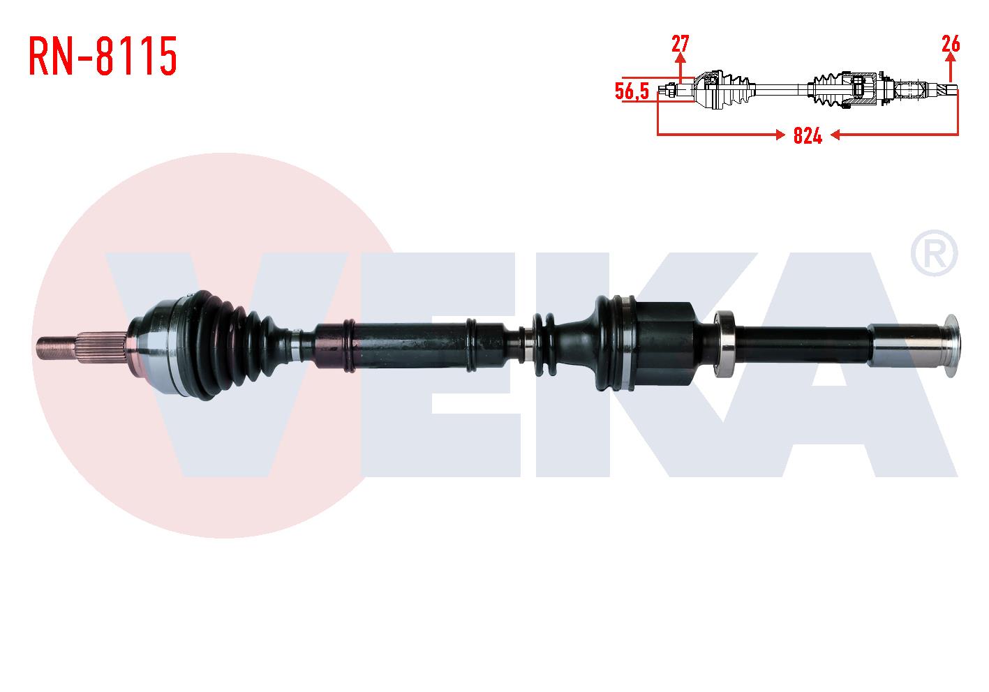 KOMPLE AKS SAG ON RENAULT LAGUNA II (BG0/1) 2.0i 16v A-T UZUNLUK 824mm 2001-2007