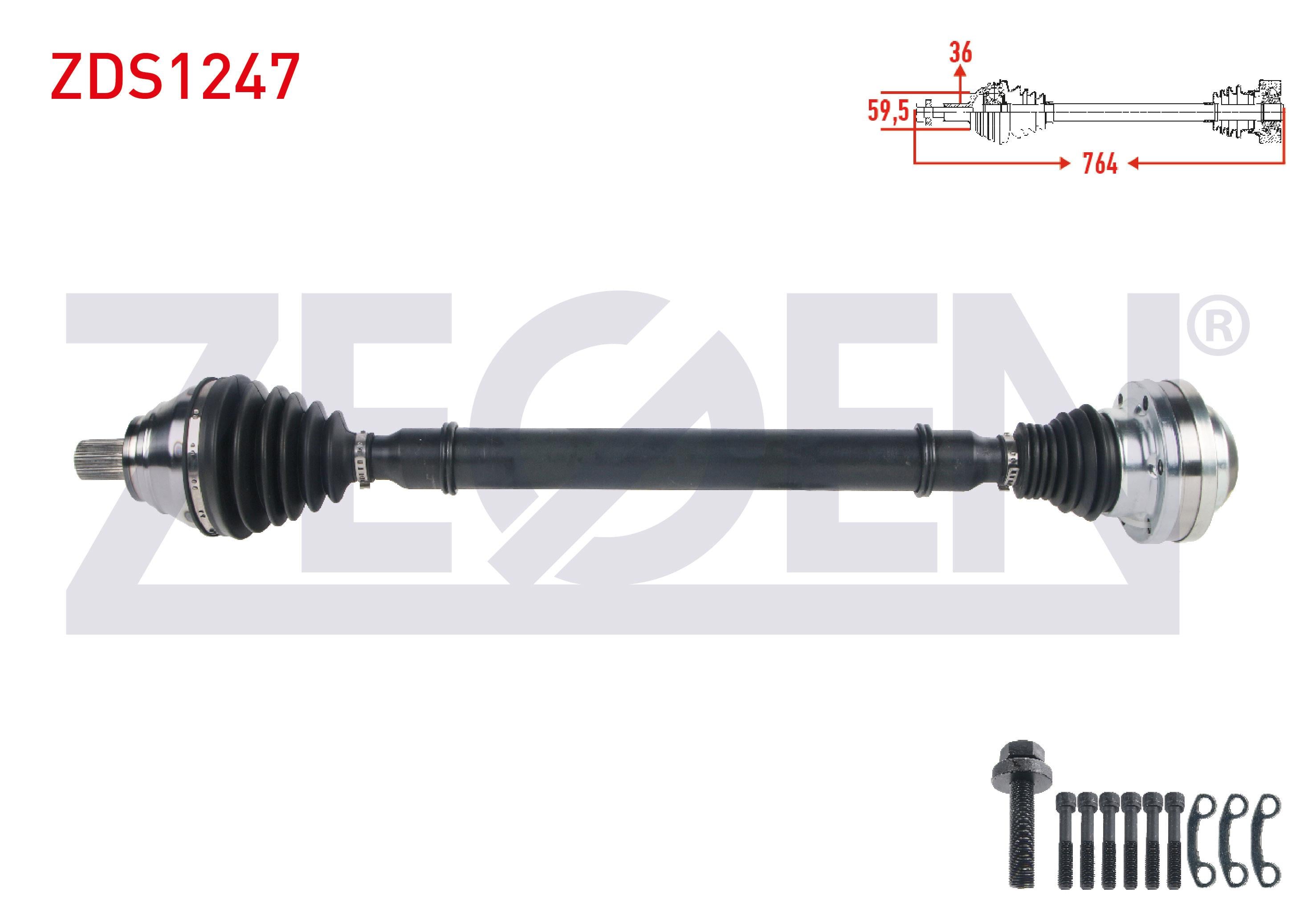 KOMPLE AKS SAG ON UZUNLUK 764mm VOLKSWAGEN GOLF V (1K1) 1.4 TSI A-T 2003-2009/ JETTA III (1K2) 1.4 TSI A-T 2005-2010/ GOLF PLUS (5M1) 1.4 TSI 2006-2008