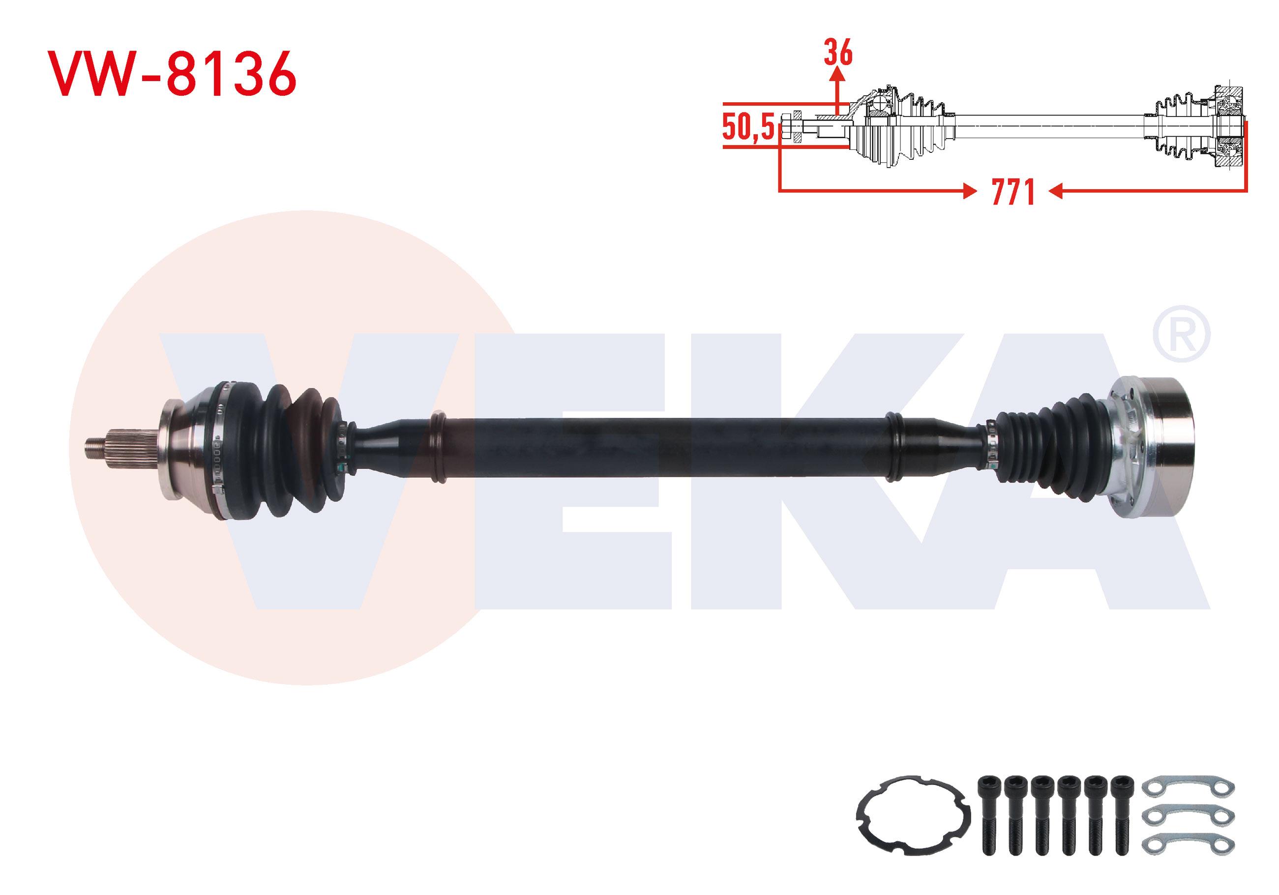 KOMPLE AKS SAG ON UZUNLUK 771mm VW POLO V (6R1, 6C1) 1.2 TSI 16V M-T 2014-2017