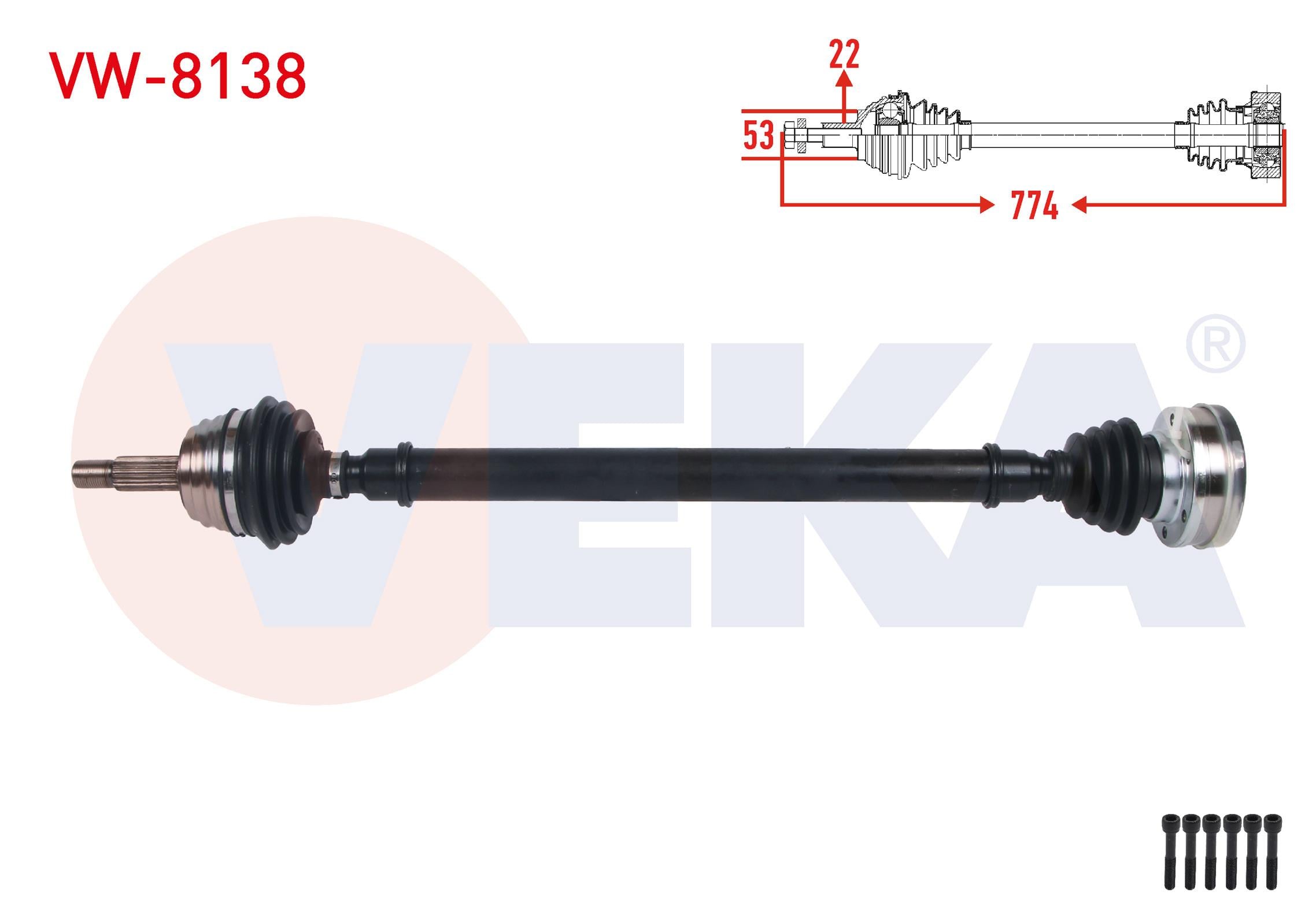 KOMPLE AKS SAG ON UZUNLUK 774mm VOLKSWAGEN CADDY II (9K9A) 1.9 D 1995-2004 / SEAT INCA (6K9) 1.9 D 1995-2003 / CORDOBA I 1.9 D 1996-2002