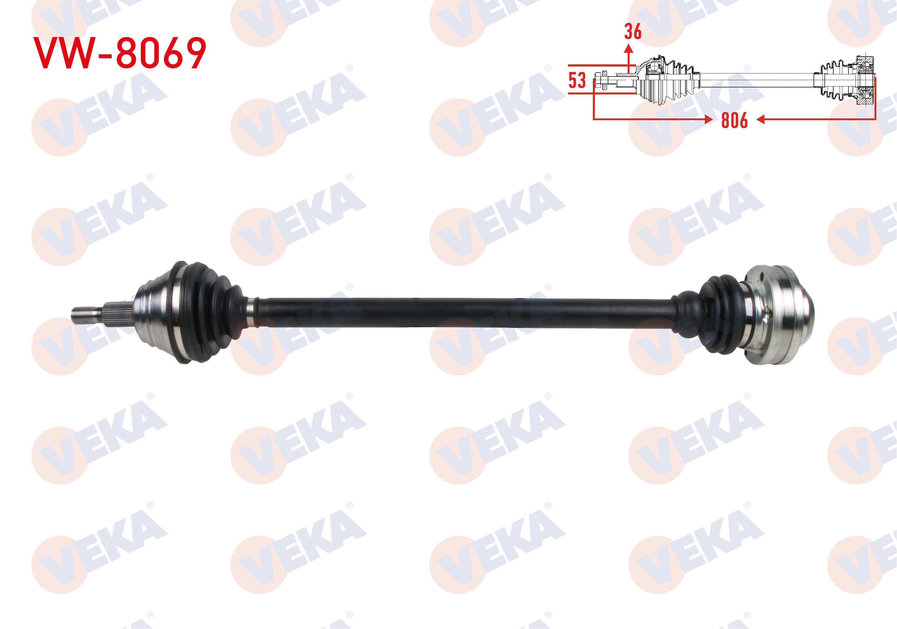 KOMPLE AKS SAG ON UZUNLUK 806mm VW GOLF IV (1J1) 1.9 TDI 97-05/ BORA (1J2) 1.9 TDI 98-05/ AUDI A3 (8L1) 1.8 T - 1.9 TDI 96-03/ SEAT LEON (1M1) 1.9 TDI 99-06/ SKODA OCTAVIA (1U2) 1.9 TDI 96-04