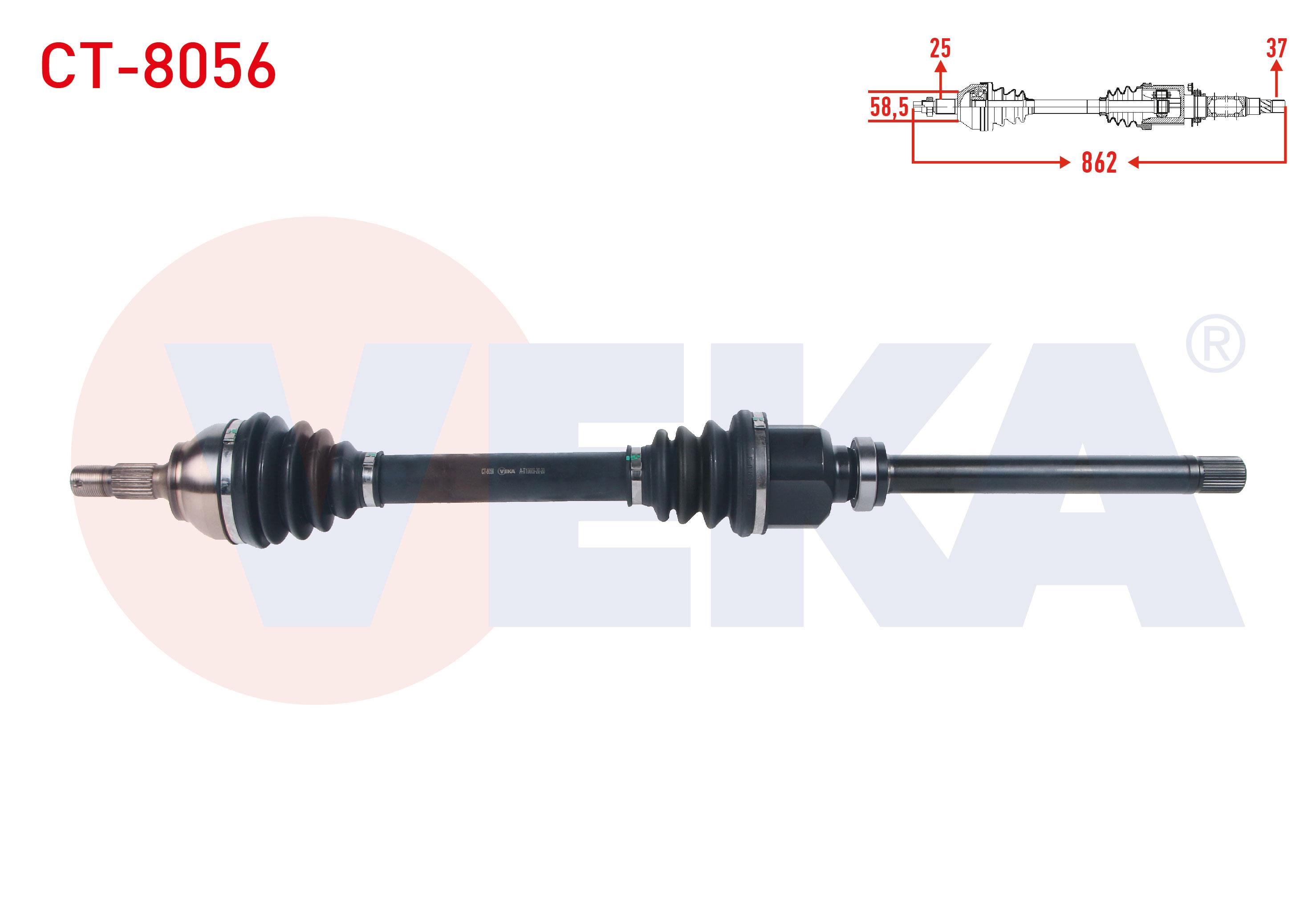 KOMPLE AKS SAG ON UZUNLUK 862mm C3 AIRCROSS 1.2 PURETECH - C3 III 1.2 2016-/ DS3 II 1.2 THP 2014-/ 2008 1.2 PURETECH 2013- / 208 1.6 HDI 2012-