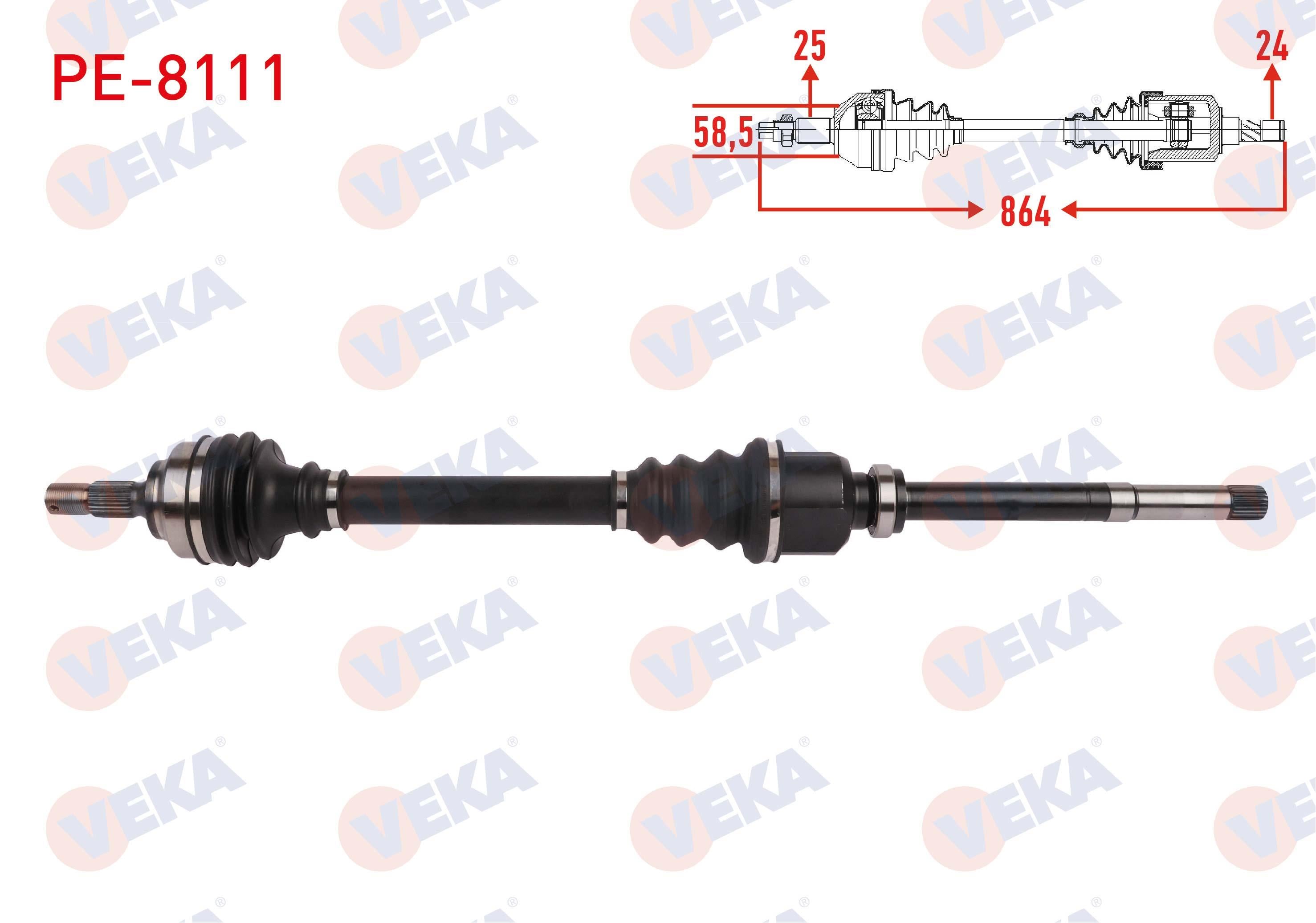KOMPLE AKS SAG ON UZUNLUK 864mm PEUGEOT 207 06-12/ 208 1.6 HDI 13-19/ 308 09-14/ 2008 15-/ 3008 09-20/ 5008 09-17/ CITROEN C3 1.6 HDI 14-/ C4 14-