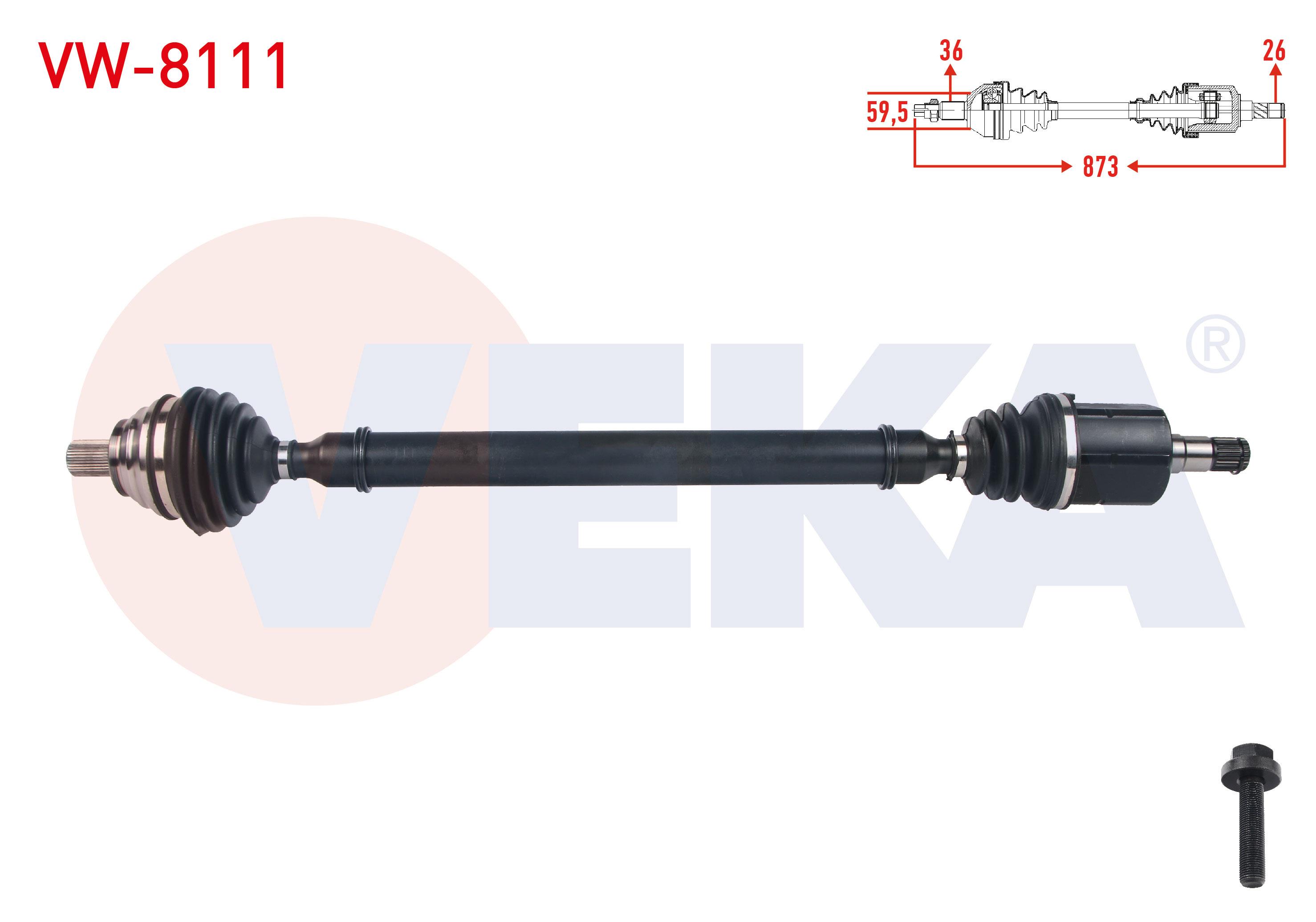 KOMPLE AKS SAG ON UZUNLUK 873mm VOLKSWAGEN GOLF (1K1) 1.6 FSI A-T 2003-2009/ PASSAT (3C2) 1.6 FSI A-T 2005-2008/ SKODA OCTAVIA (1Z3) 1.6 FSI A-T 2004-2012
