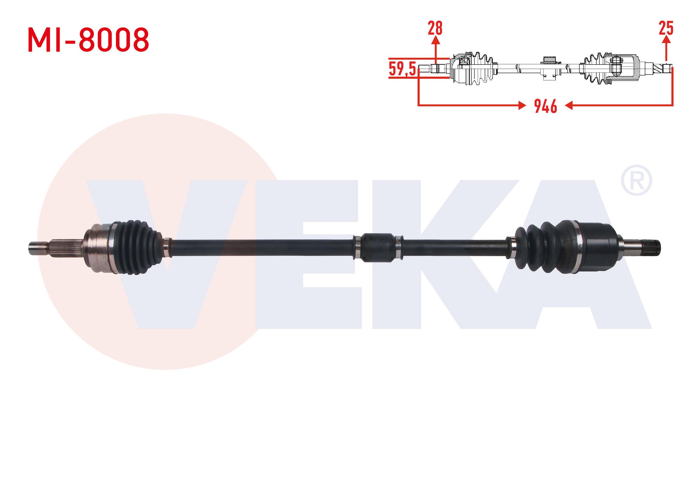 KOMPLE AKS SAG ON UZUNLUK 946mm MITSUBISHI LANCER VIII 1.5 M-T - 1.6 A-T 2008-