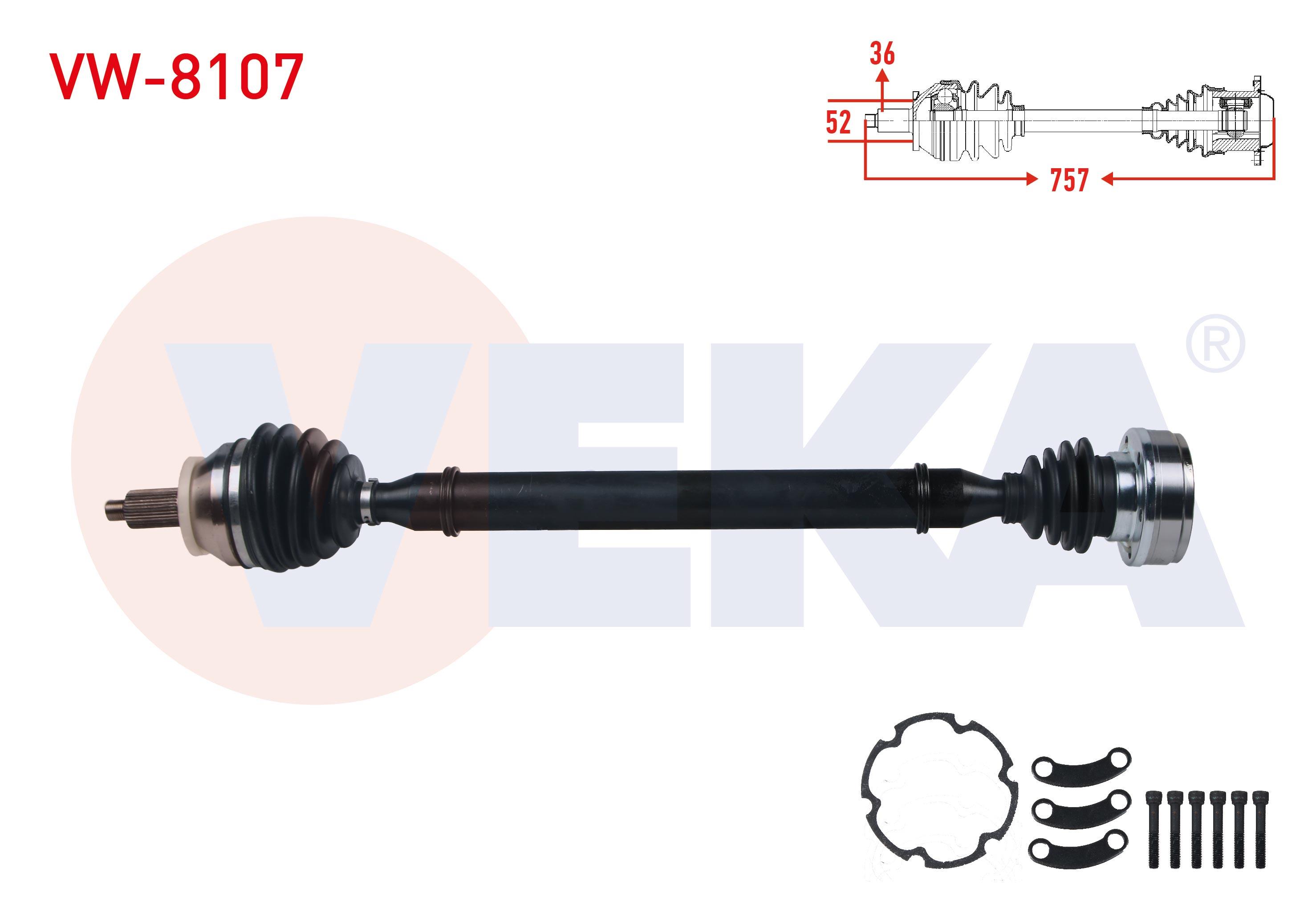 KOMPLE AKS SAG ON VOLKSWAGEN POLO (9N_) 1.4 TDI M-T UZUNLUK 757 mm 2001-2012/ SEAT CORDOBA 2002-2009/SKODA FABIA 1999-2007/ FABIA II 1.4 TDI 2006-2015/ ROOMSTER 1.4 TDI 2006-