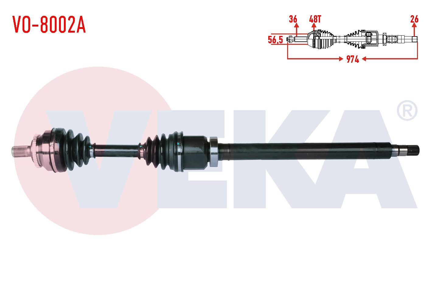 KOMPLE AKS SAG ON VOLVO S60 2.0 T A-T ABSLI 48 DIS UZUNLUK 974 mm 2000-2010