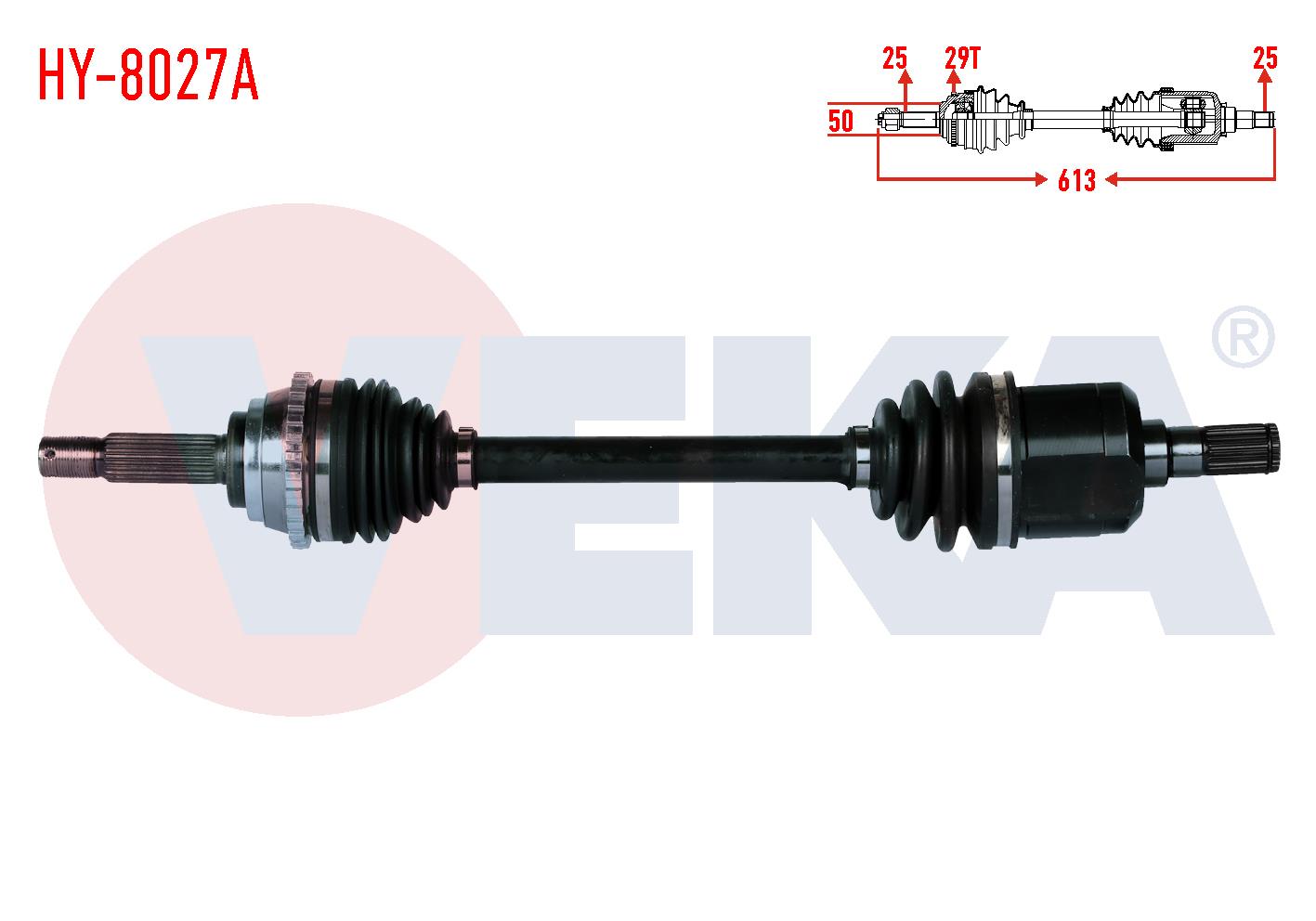 KOMPLE AKS SOL ON ABSLI 29 DIS UZUNLUK 613mm HYUNDAI ACCENT ADMIRE 1.3 - 1.5 - 1.6 2003-2006/ ACCENT MILENIUM 1.3 - 1.5 - 1.6 2000-2003