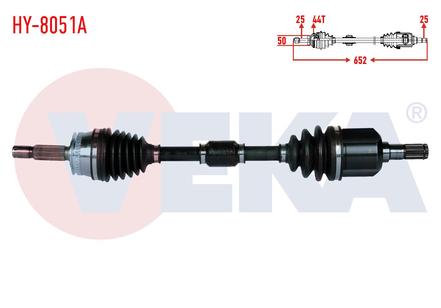 KOMPLE AKS SOL ON ABSLI 44 DIS UZUNLUK 652mm HYUNDAI ELANTRA 1.6i A-T/M-T 2001-2007