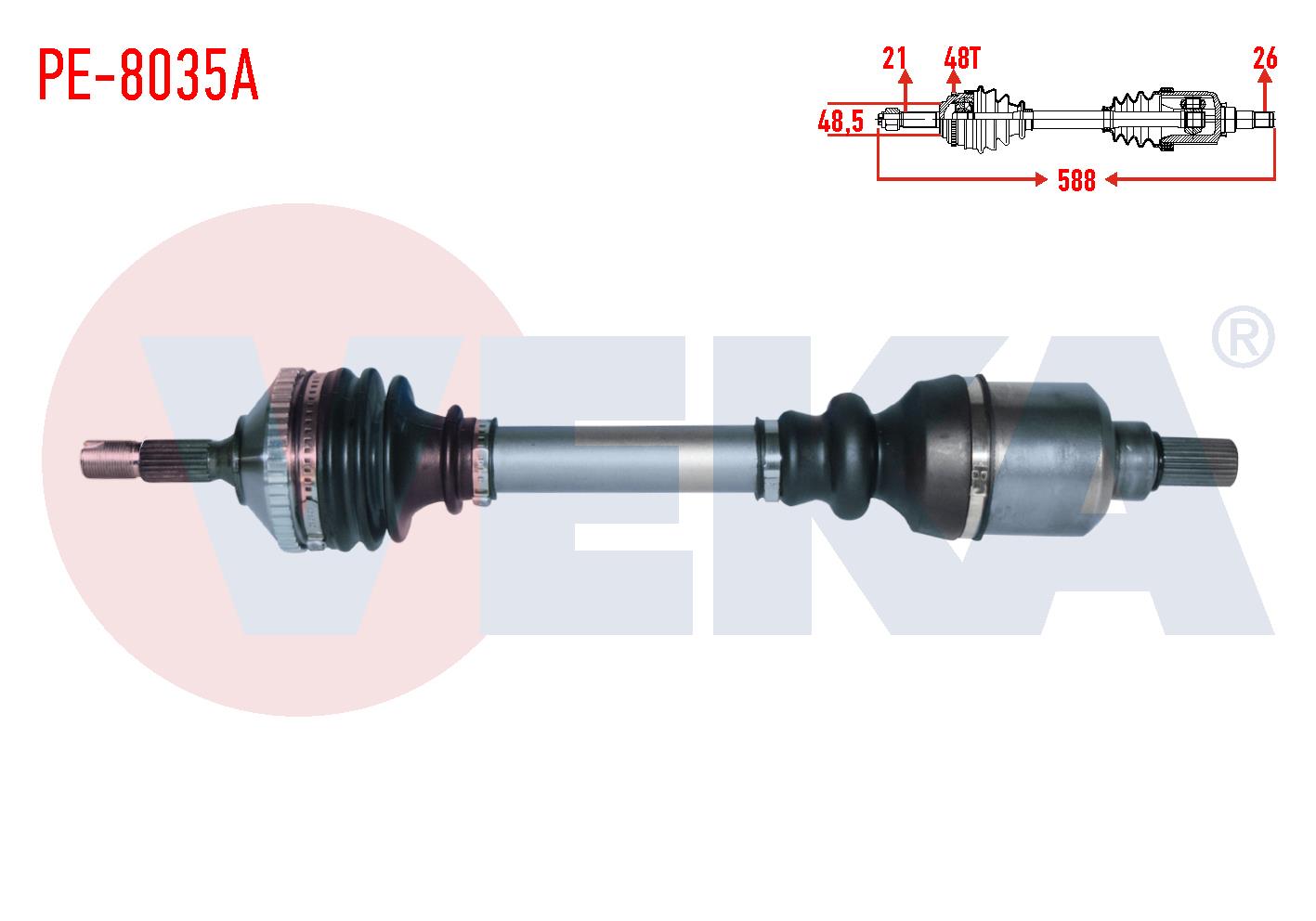 KOMPLE AKS SOL ON ABSLI 48 DIS UZUNLUK 588mm PEUGEOT 206 1.4i 16v A-T (SNZ.AL4 26 DIS) 1998-2006