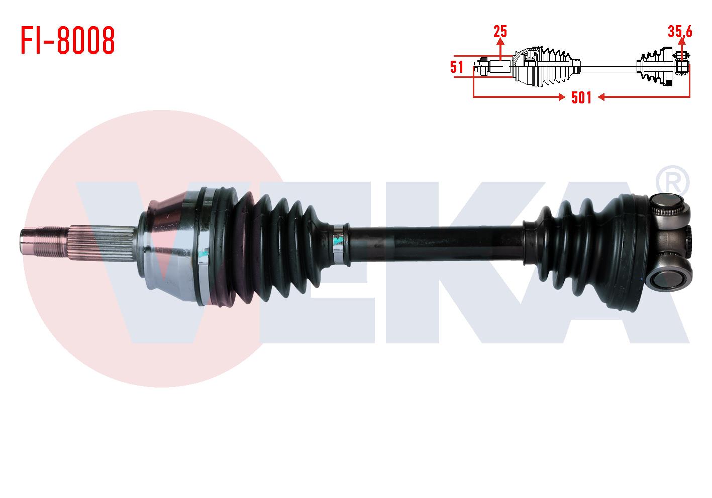 KOMPLE AKS SOL ON FIAT DOBLO (119,223) 1.3 MJT  UZUNLUK 501 mm 2001-2010