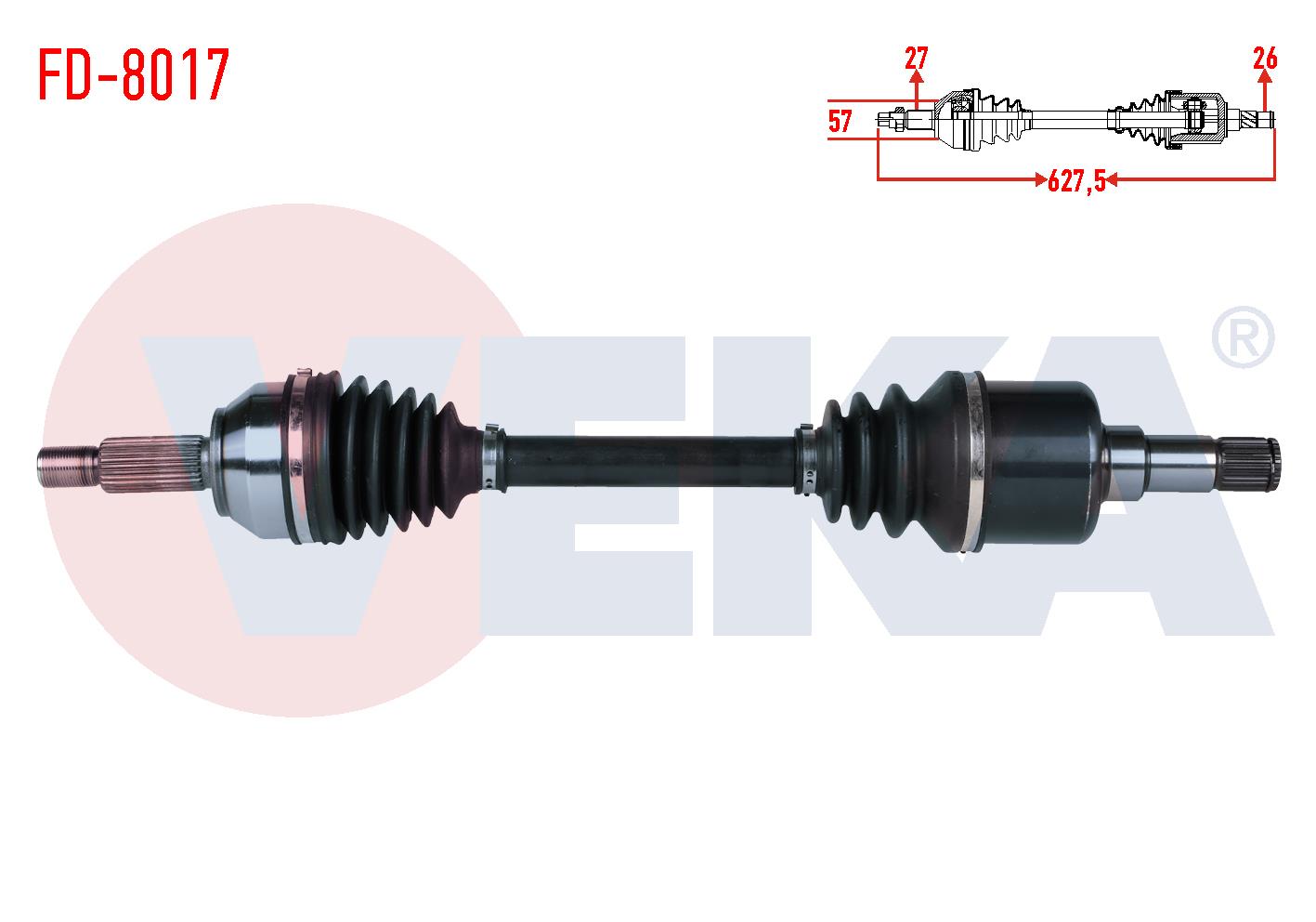 KOMPLE AKS SOL ON FORD MONDEO III 2.0i 16v  UZUNLUK 627,5mm 2000-2007