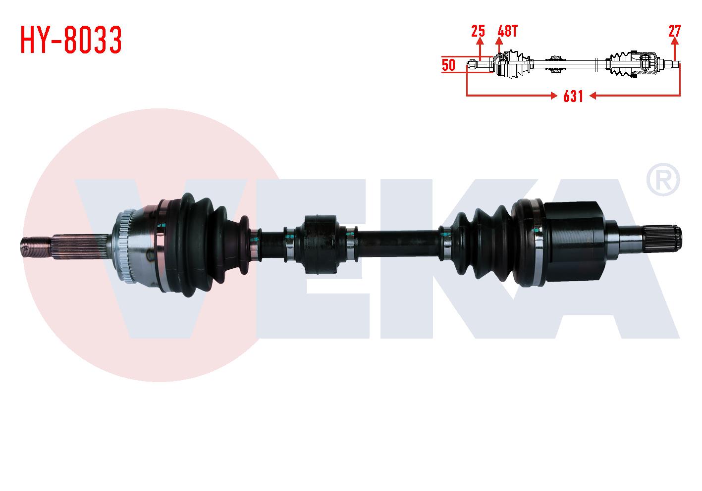 KOMPLE AKS SOL ON HYUNDAI GETZ (TB) 1.5 CRDI ABSLI 48 DIS UZUNLUK 631mm 2002-2008