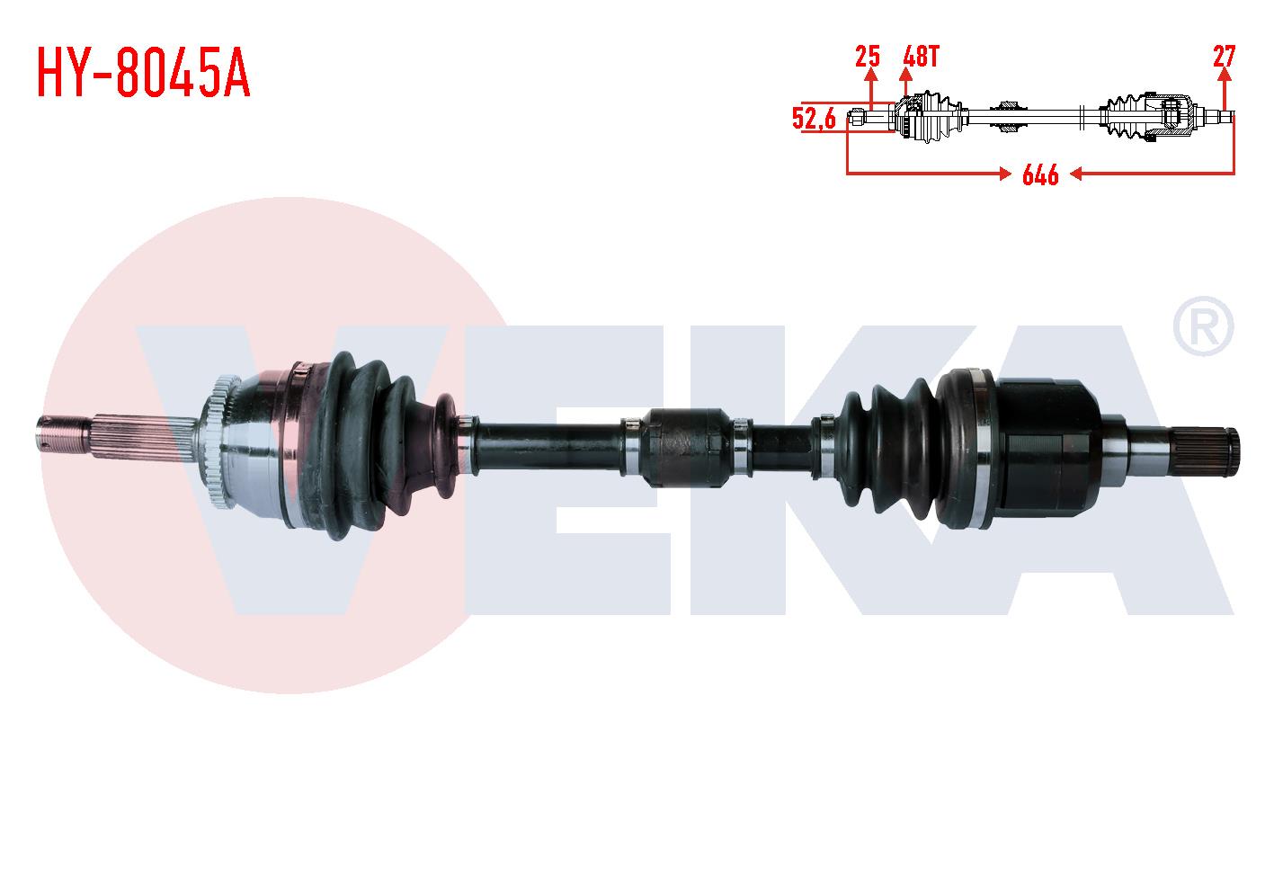 KOMPLE AKS SOL ON HYUNDAI I20 (PB, PBT) 1.4 CRDI M-T ABSLI 48 DIS UZUNLUK 646mm 2008-2015