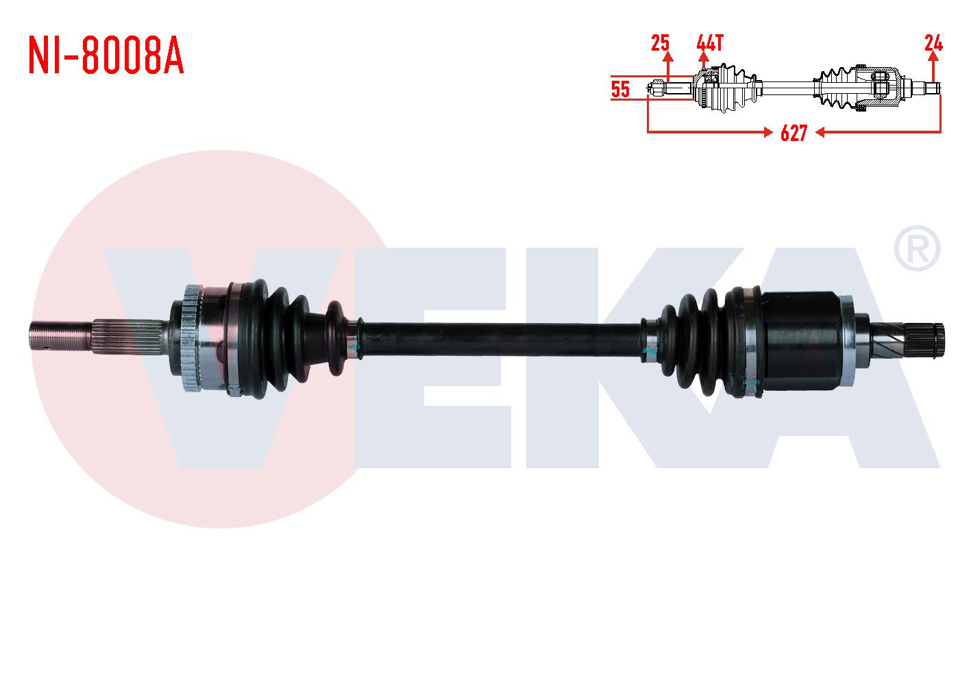 KOMPLE AKS SOL ON NISSAN ALMERA II (N16) 1.5i 16v A-T/M-T ABSLI 44 DIS UZUNLUK 627 mm 2000-2007