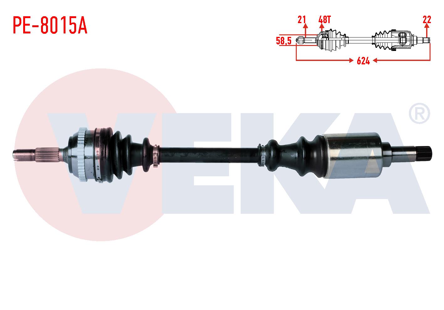 KOMPLE AKS SOL ON PEUGEOT 106 II 1.4i ABSLI 48 DIS UZUNLUK 624mm 1996-2002