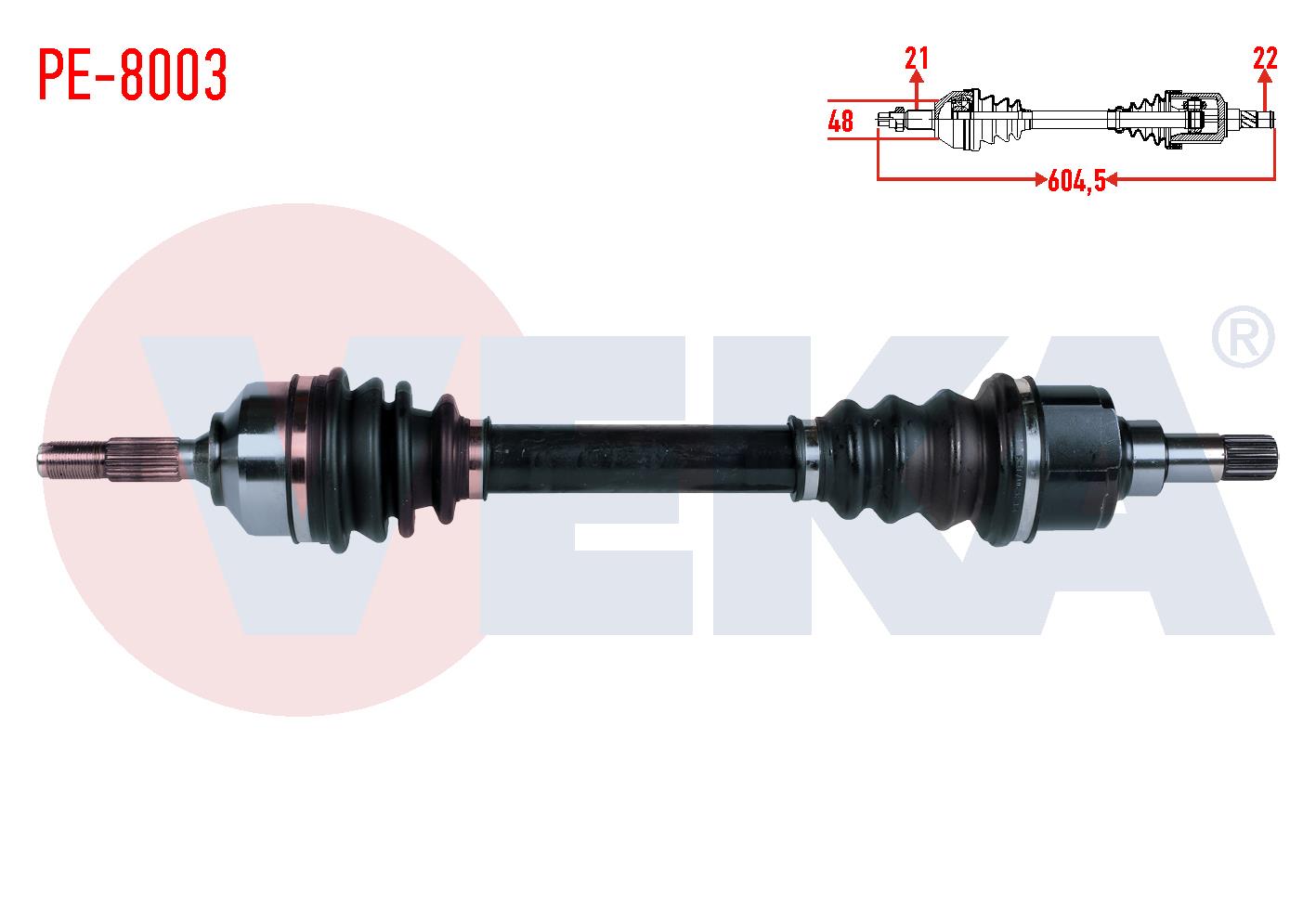 KOMPLE AKS SOL ON PEUGEOT 206 (2A/C) 1.6i 16v TU5 UZUNLUK 604,5mm 1998-2006