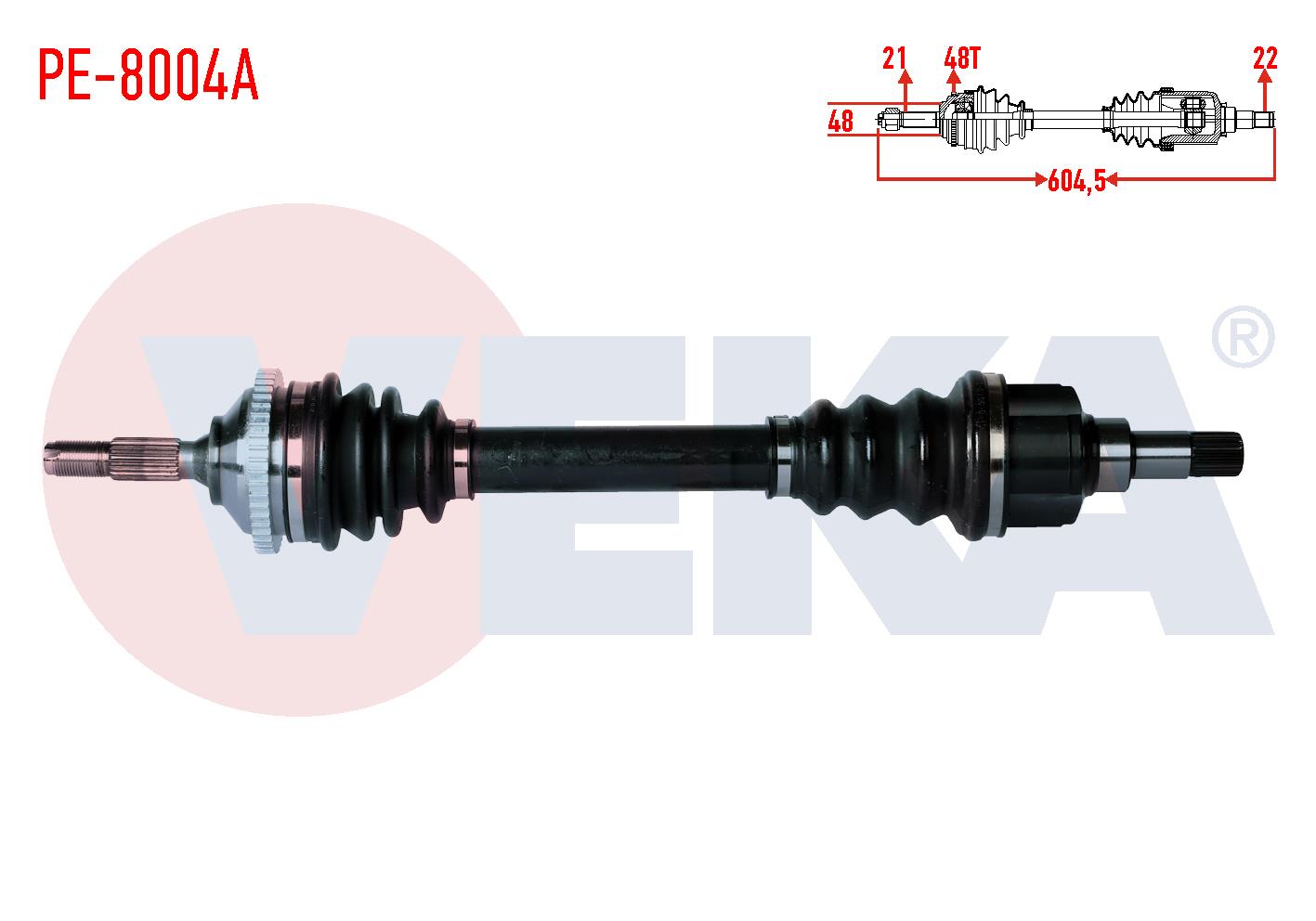KOMPLE AKS SOL ON PEUGEOT 206 (2A/C) 1.6i 16v 90 HP ABSLI 48 DIS UZUNLUK 604,5mm 1998-2006
