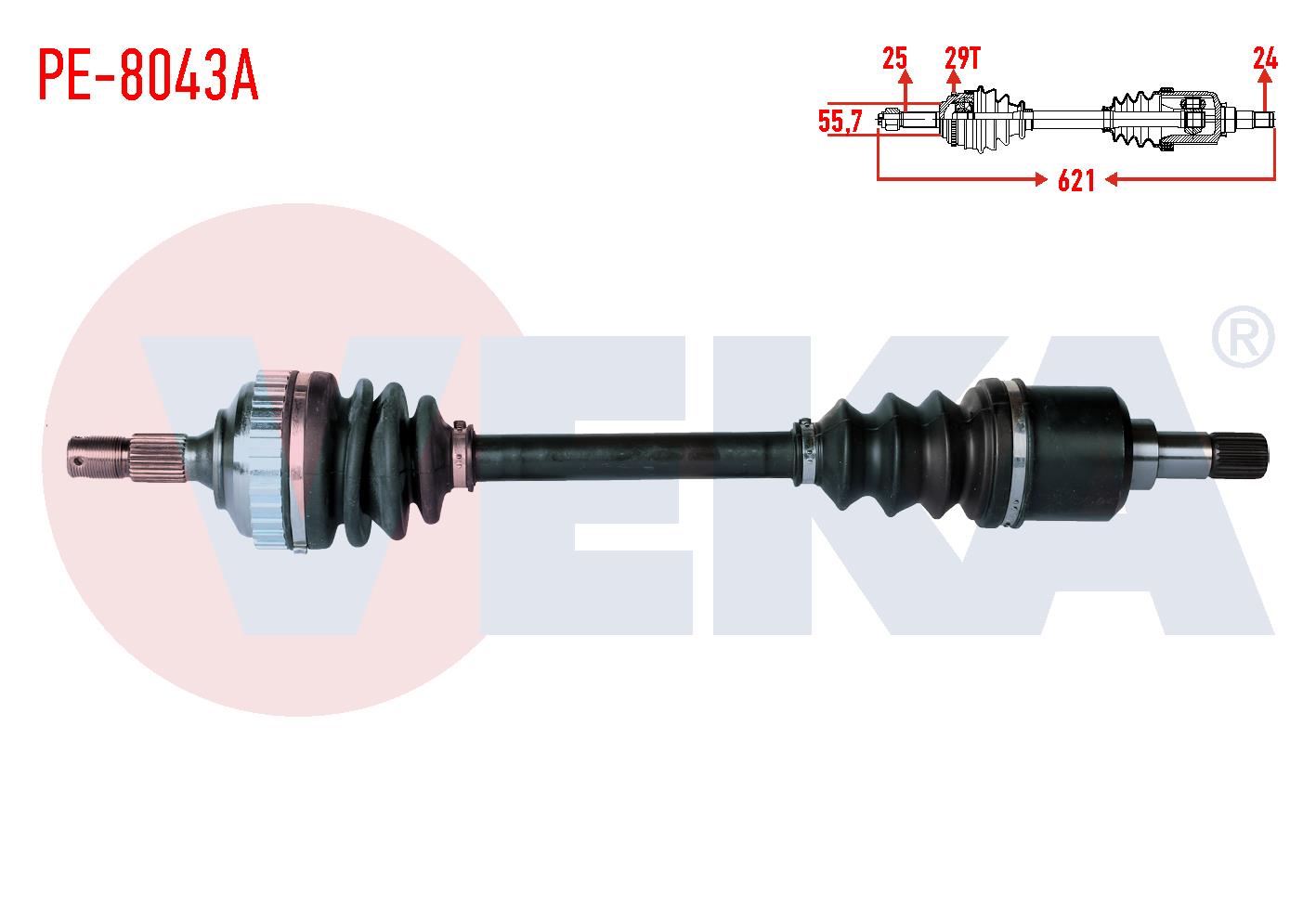 KOMPLE AKS SOL ON PEUGEOT 406 (8B) 2.0i ABSLI 29 DIS UZUNLUK 621mm 1995-2004