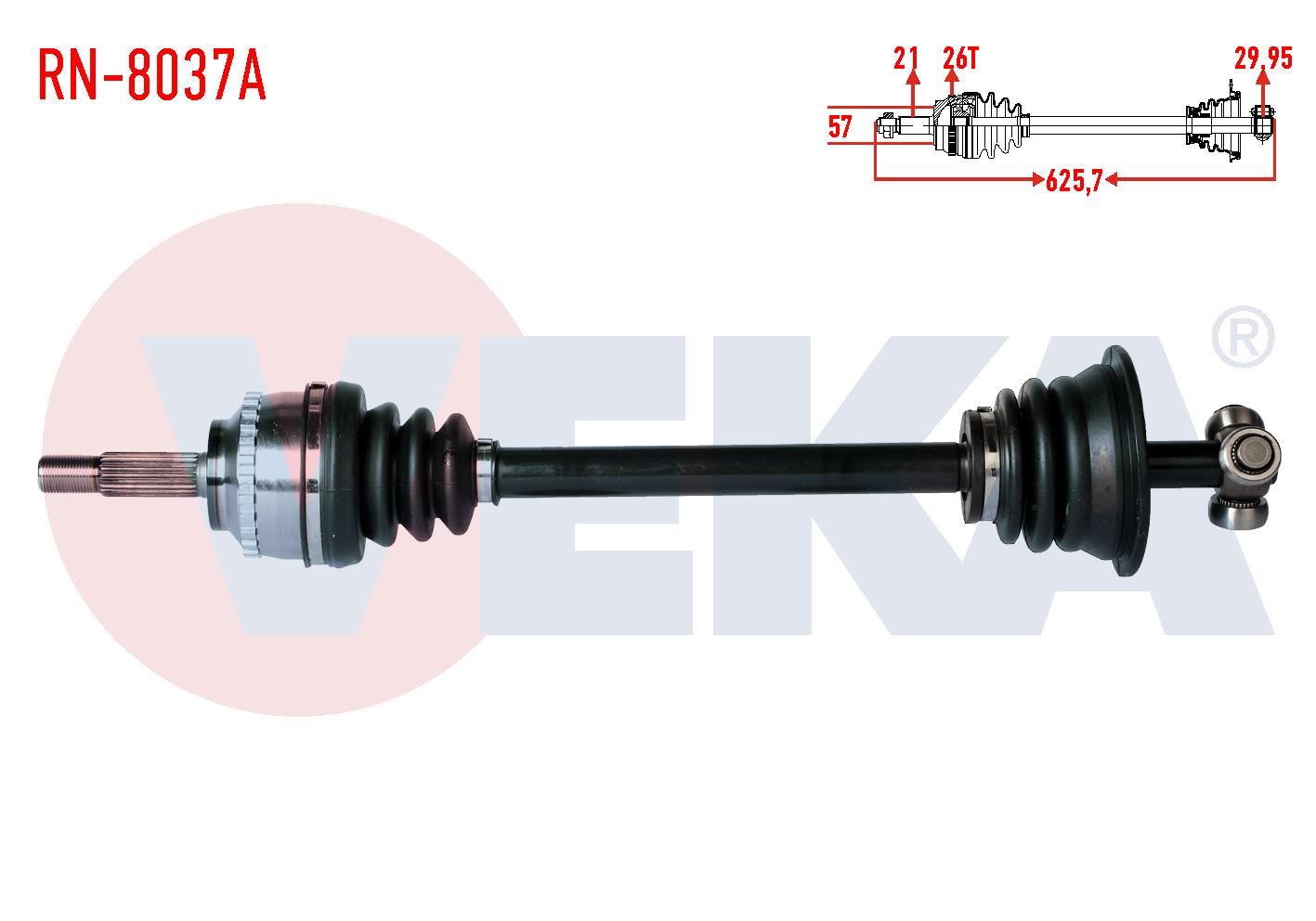 KOMPLE AKS SOL ON RENAULT CLIO II (BB0/1/2,CB0/1/2) 1.4i 16v ABSLI 26 DIS UZUNLUK 625,7 mm 1998-2005