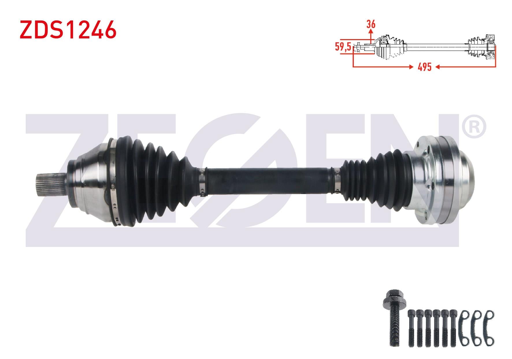 KOMPLE AKS SOL ON UZUNLUK 495mm VOLKSWAGEN GOLF V (1K1) 1.4 TSI A-T 2003-2009/ JETTA III (1K2) 1.4 TSI A-T 2005-2010/ GOLF PLUS (5M1) 1.4 TSI 2006-2008