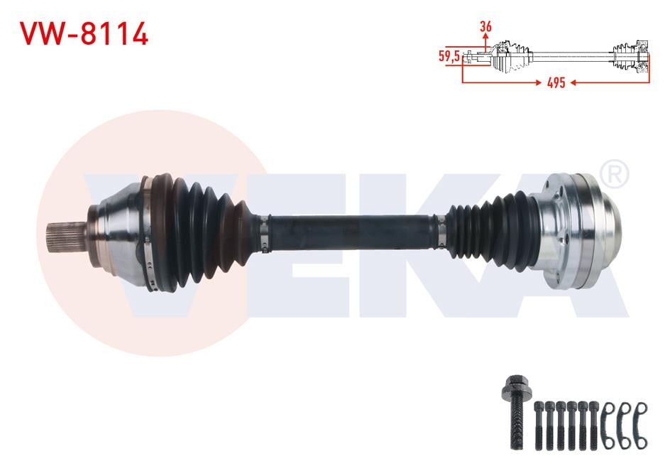KOMPLE AKS SOL ON UZUNLUK 495mm VOLKSWAGEN GOLF V (1K1) 1.4 TSI A-T 2003-2009/ JETTA III (1K2) 1.4 TSI A-T 2005-2010/ GOLF PLUS (5M1) 1.4 TSI 2006-2008