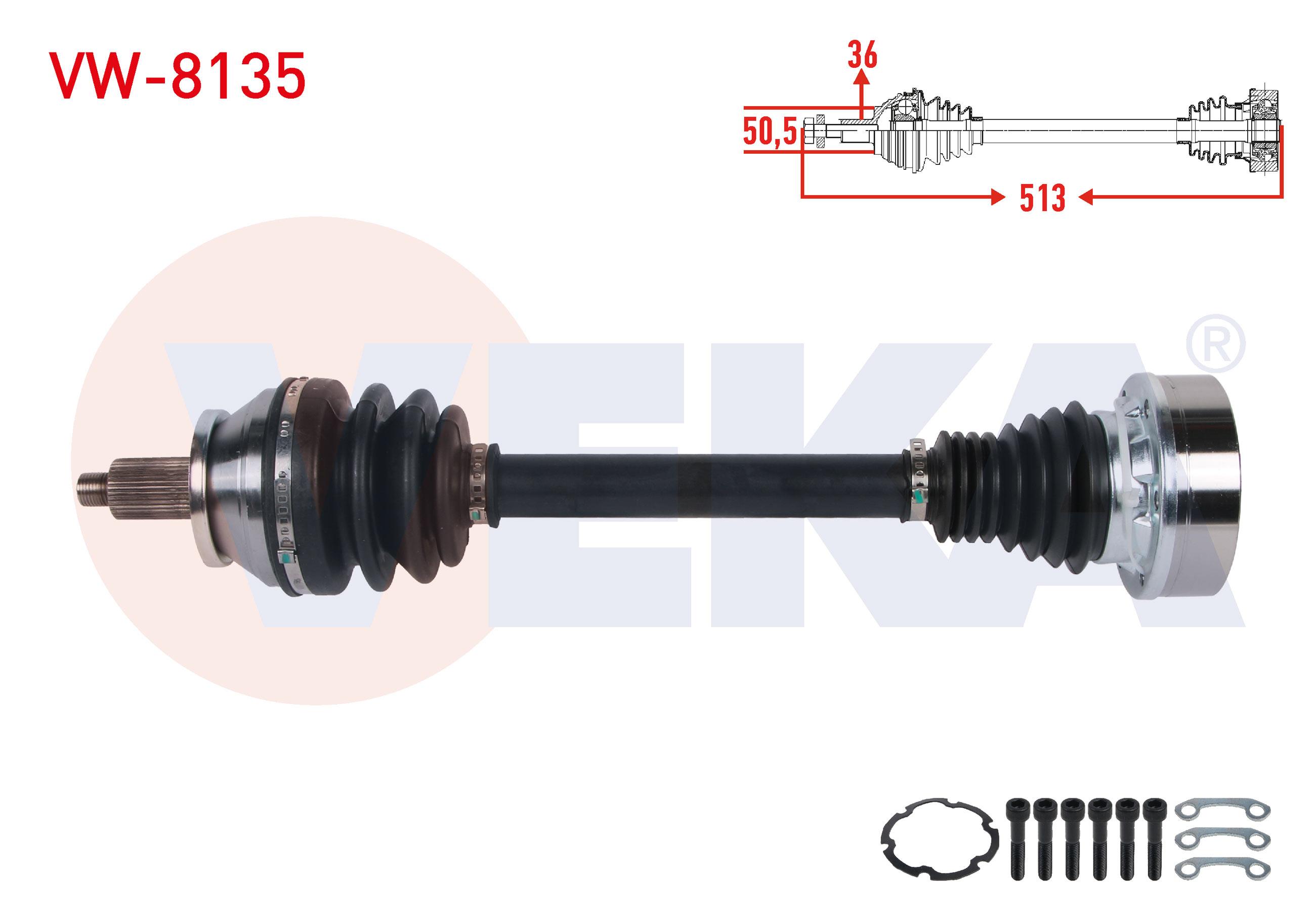 KOMPLE AKS SOL ON UZUNLUK 513mm VW POLO V (6R1, 6C1) 1.2 TSI 16V M-T 2014-2017