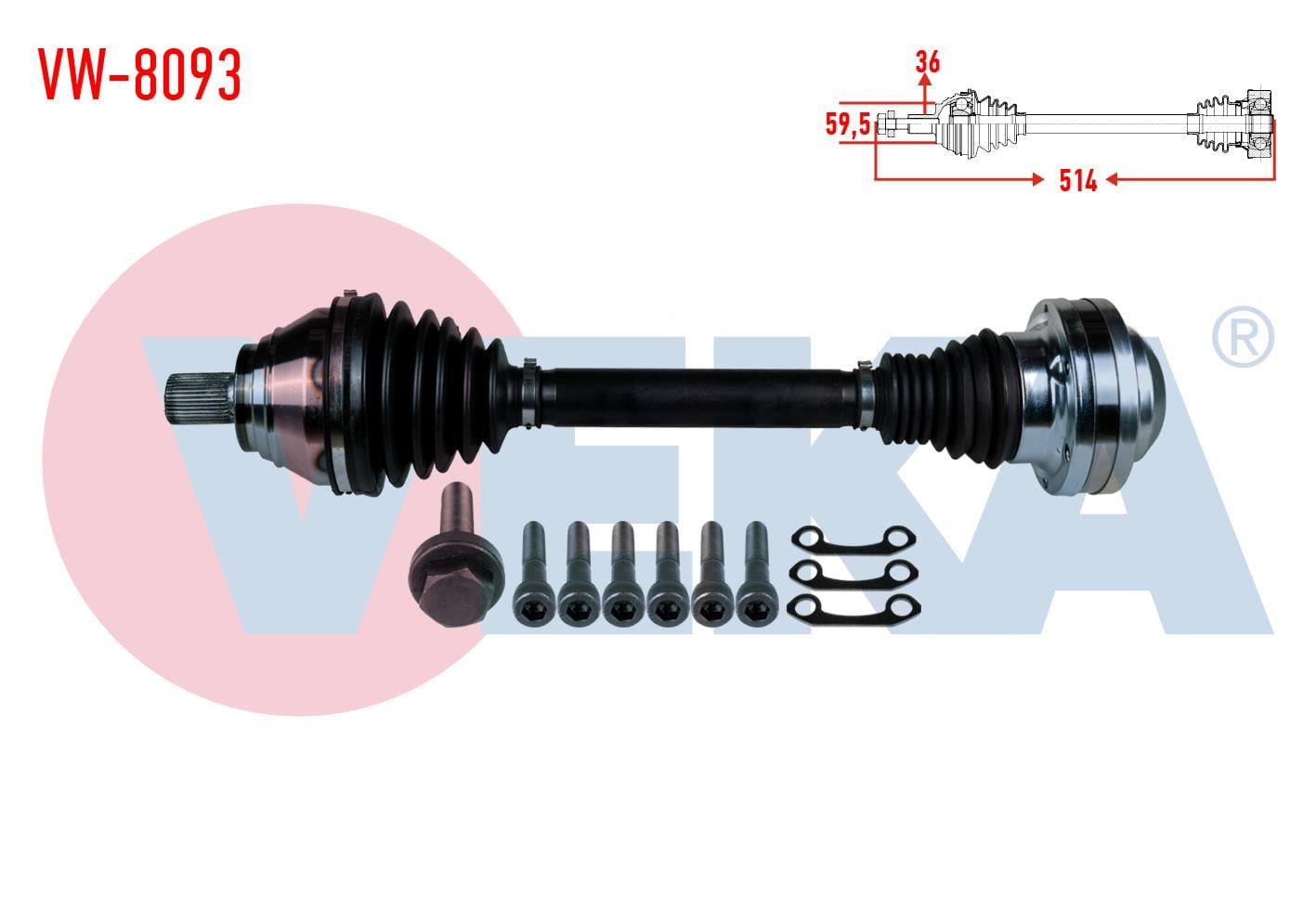 KOMPLE AKS SOL ON UZUNLUK 514mm VW JETTA IV (162) 1.6 TDI A-T  11-/ SEAT LEON (KL1) 1.5 eTSI 18-/ SKODA OCTAVIA III (5E3) 1.5 TSI 15-/ SUPERB II (3T4) 1.6 TDI 10-15 / SUPERB III (3V3) 2.0 TDI 15-