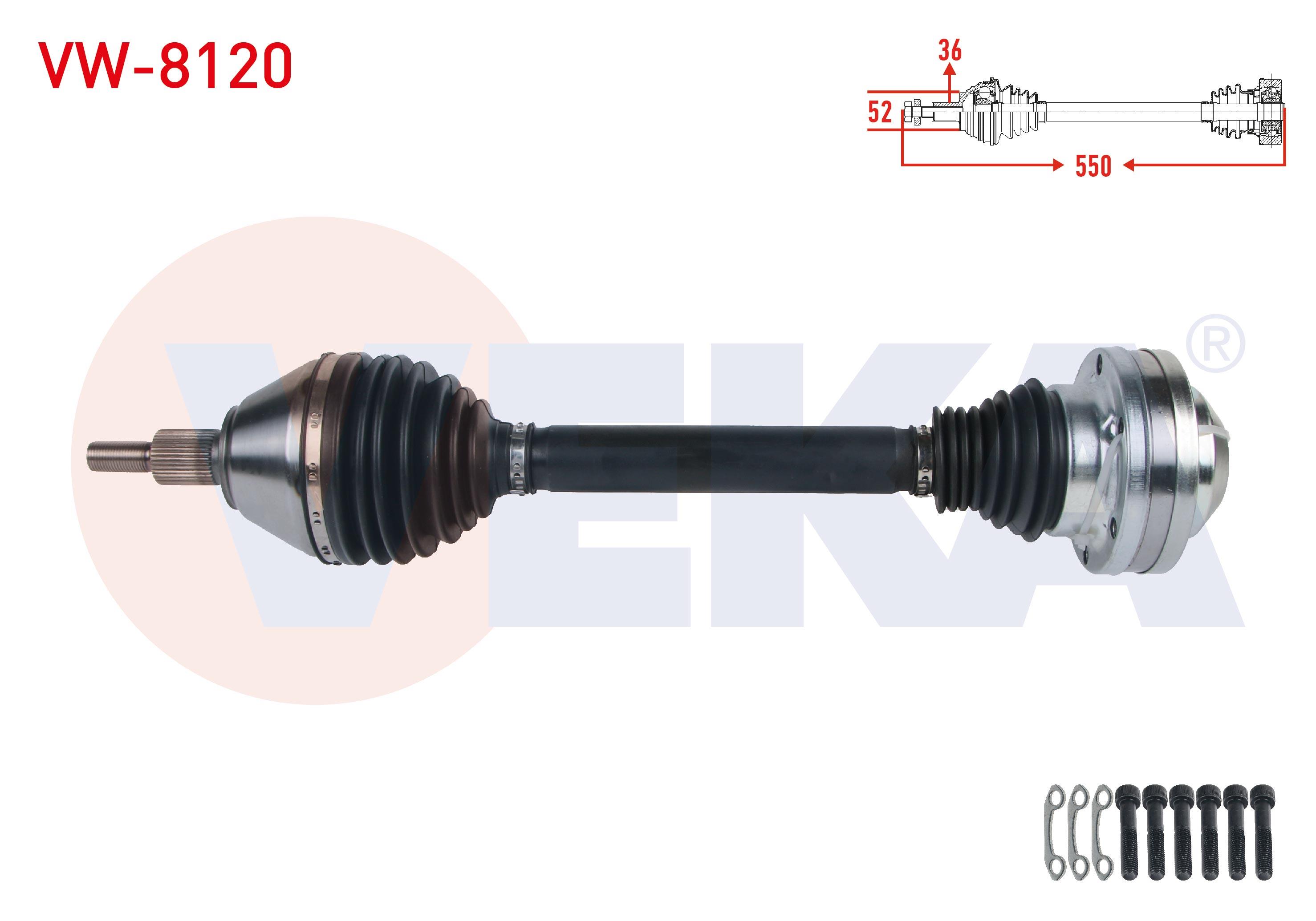 KOMPLE AKS SOL ON UZUNLUK 550mm VW POLO (6R) 1.4 TDI A-T 2014- / SEAT IBIZA IV (6J5) 1.4 TDI A-T 2005-2017 / SKODA FABIA (NJ3) 1.4 TDI A-T 2014- / RAPID 1.4 TDI A-T 2015-2019