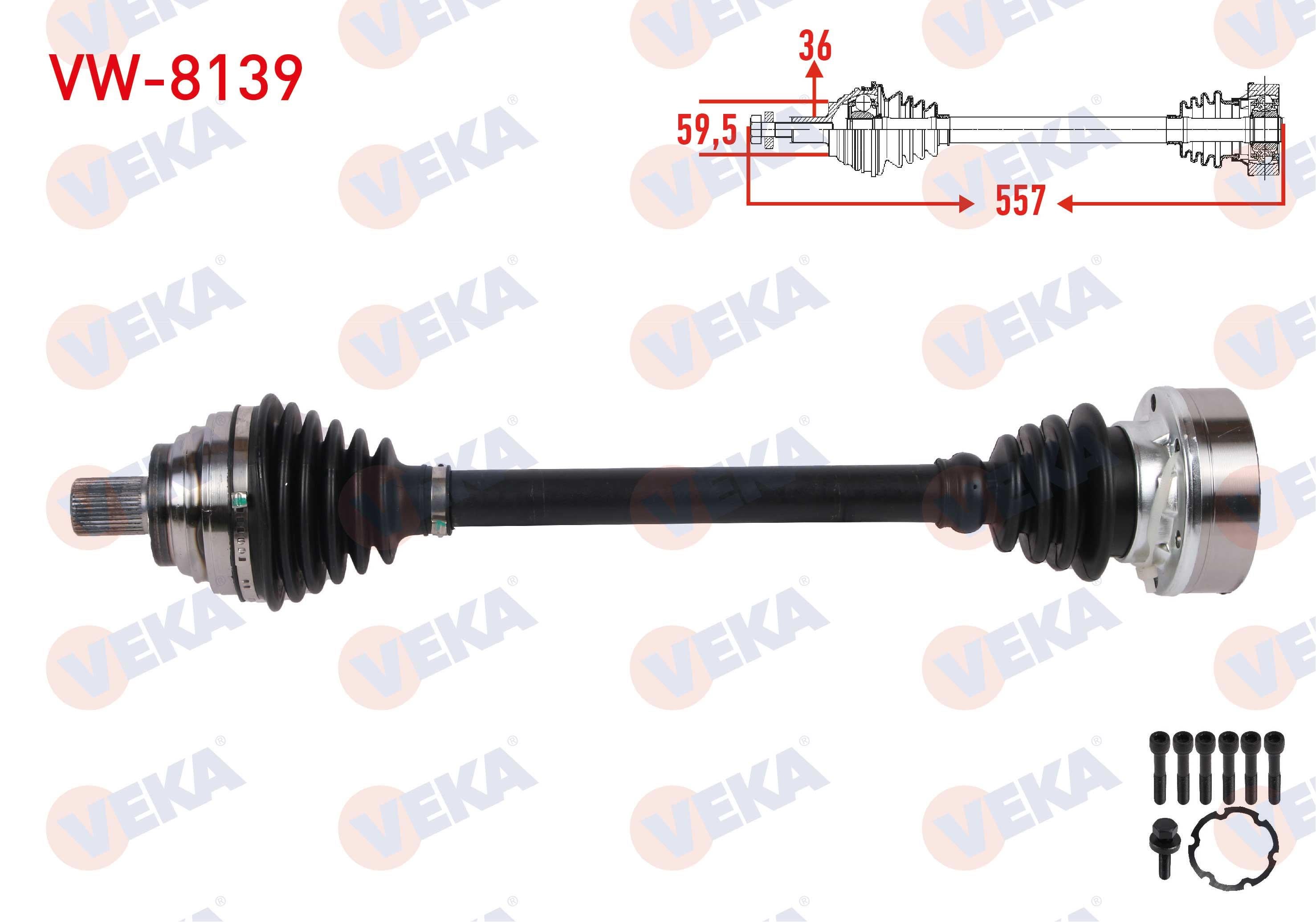 KOMPLE AKS SOL ON UZUNLUK 557mm VOLKSWAGEN GOLF V (1K1) 1.6 FSI M-T 2003-2009/ AUDI A3 1.6 FSI M-T 2003-2007/ SKODA OCTAVIA II 1.6 FSI M-T 2004-2008