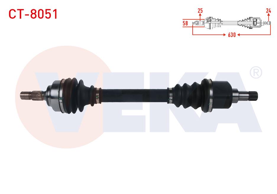 KOMPLE AKS SOL ON UZUNLUK 630mm CITROEN BERLINGO 1.6 HDI M-T 2008- / C4 I, II 1.4 16V 1.6 HDI / PEUGEOT PARTNER TEPEE 1.6 HDI 2008-