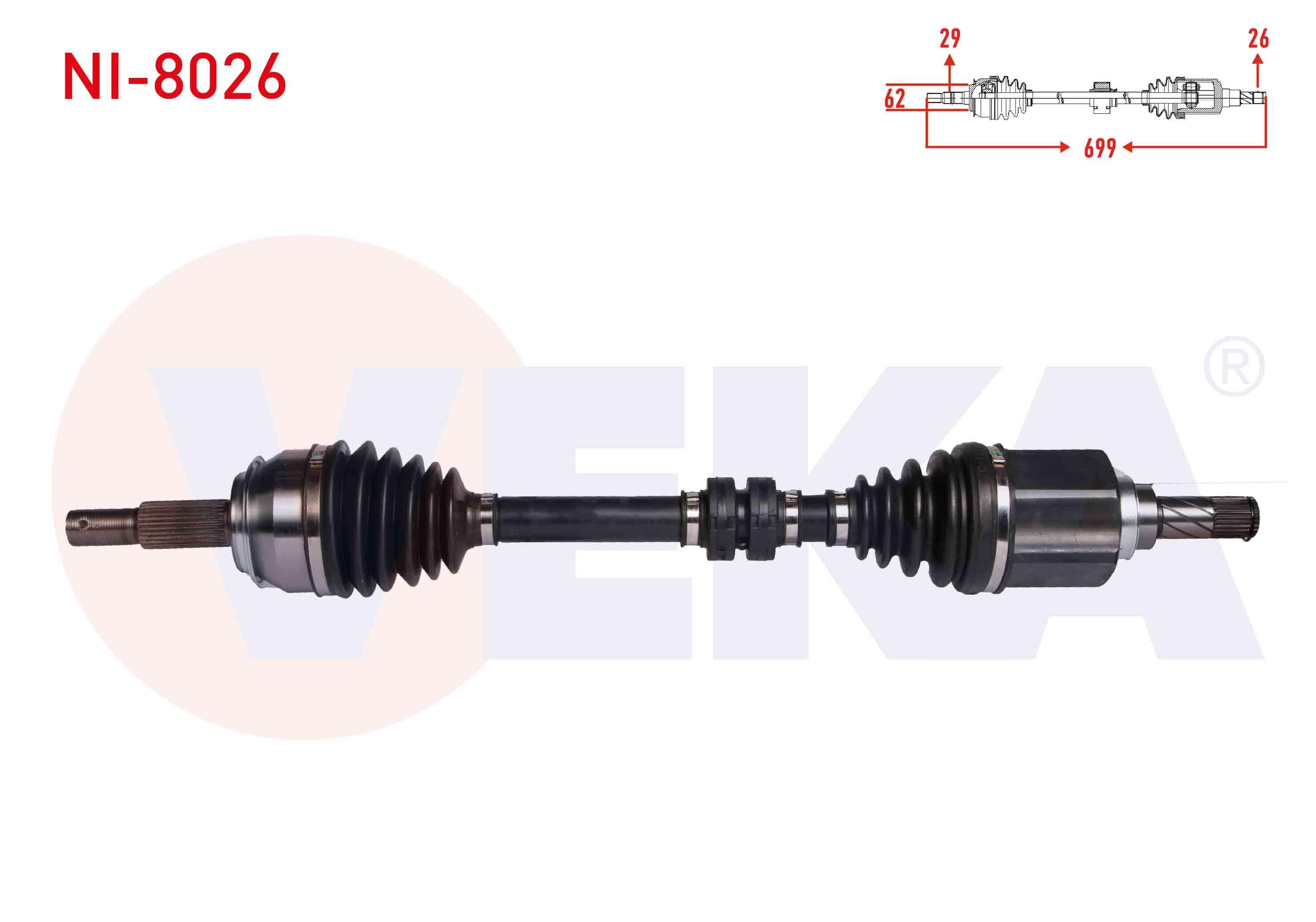 KOMPLE AKS SOL ON UZUNLUK 699mm NISSAN QASHQAI (J11) 1.2 DIG-T - 1.5 DCI M-T 6 VITES 2014-/ RENAULT KADJAR 1.2 TCE - 1.5 DCI M-T 6 VITES 2015-