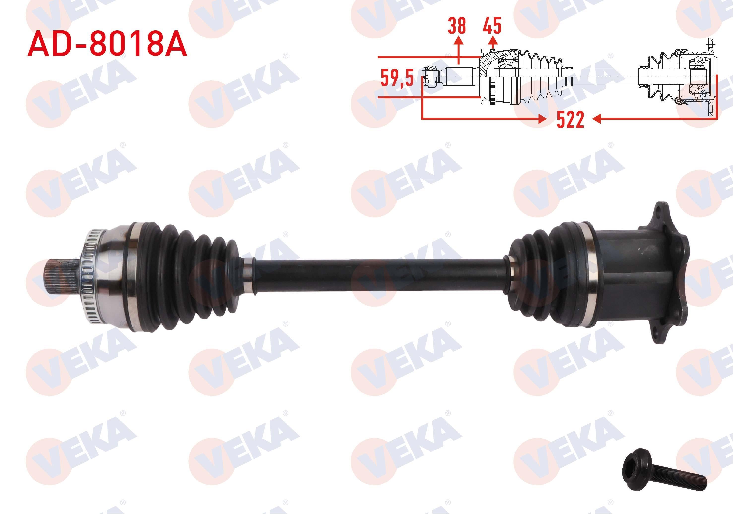KOMPLE AKS SOL-SAG ON ABSLI 45 DIS UZUNLUK 522mm AUDI A6 (8E2) 2.0 2000-2004