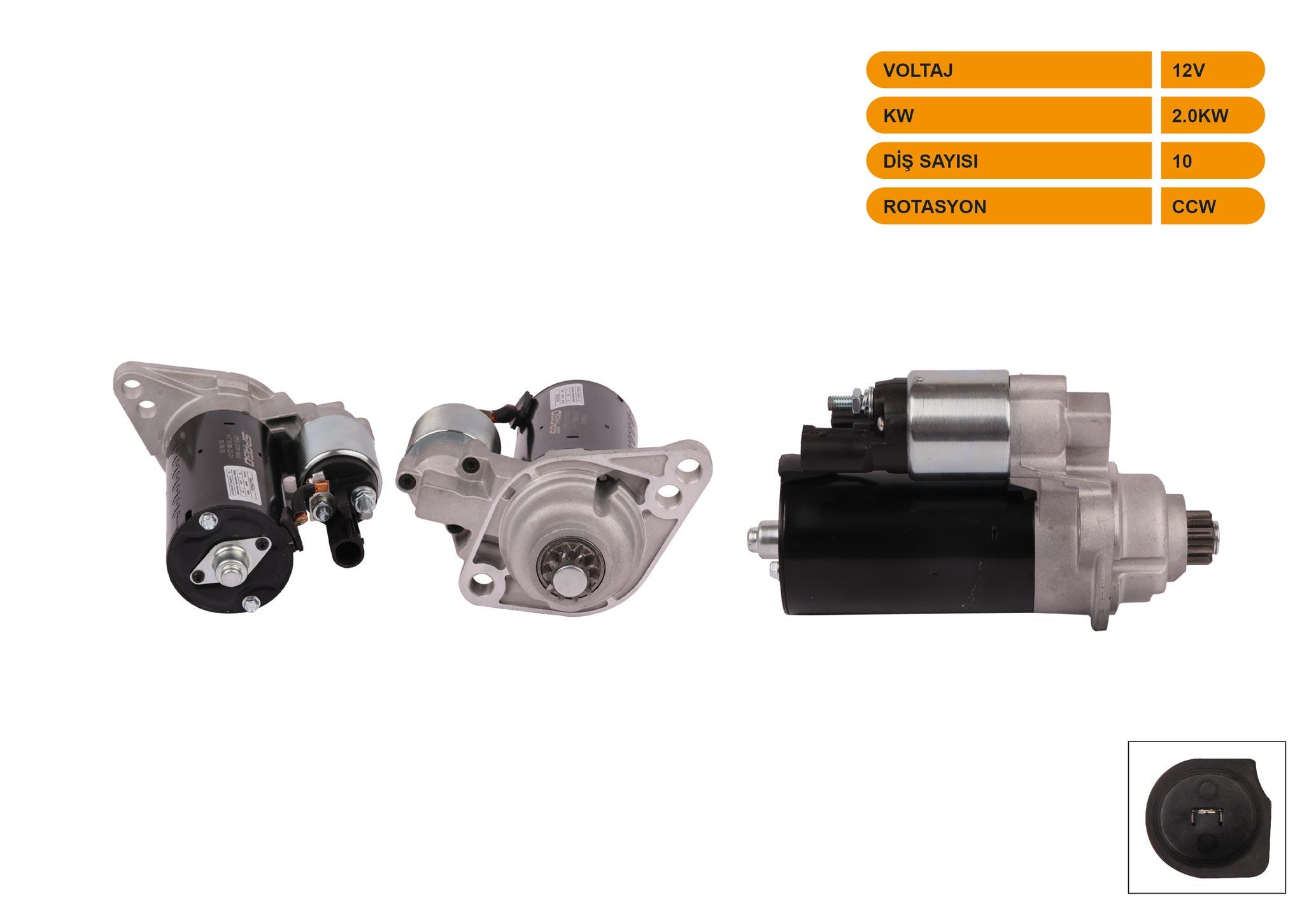 MARS MOTORU 12V/2.0KW 10 DIS CCW (STR6558) CADDY III 1.9 TDI 2004-2015/ GOLF V 1.9 TDI 2003-2009/ JETTA III 1.9 TDI 2005-2010/ LEON 1.9 TDI 2005-2010/ TOLEDO III 1.9 TDI 2004-2009/ SUPERB 1.9 TDI