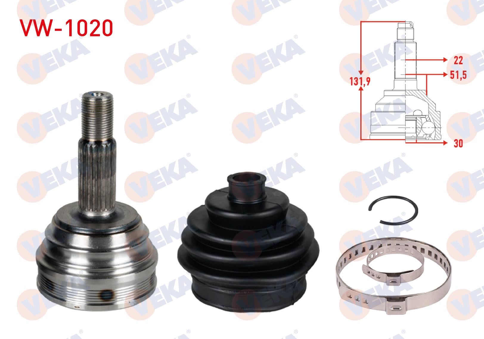 AKS KAFASI DIŞ POLO 1.3-1.4-1.6 (94-01), GOLF E.M (83-99), CADDY (95-04), POLO CLASSIC-SEAT CORDOBA-IBIZA 1.0L-1.4L-1.7L (97-) JZW498340CX - 6N0407311