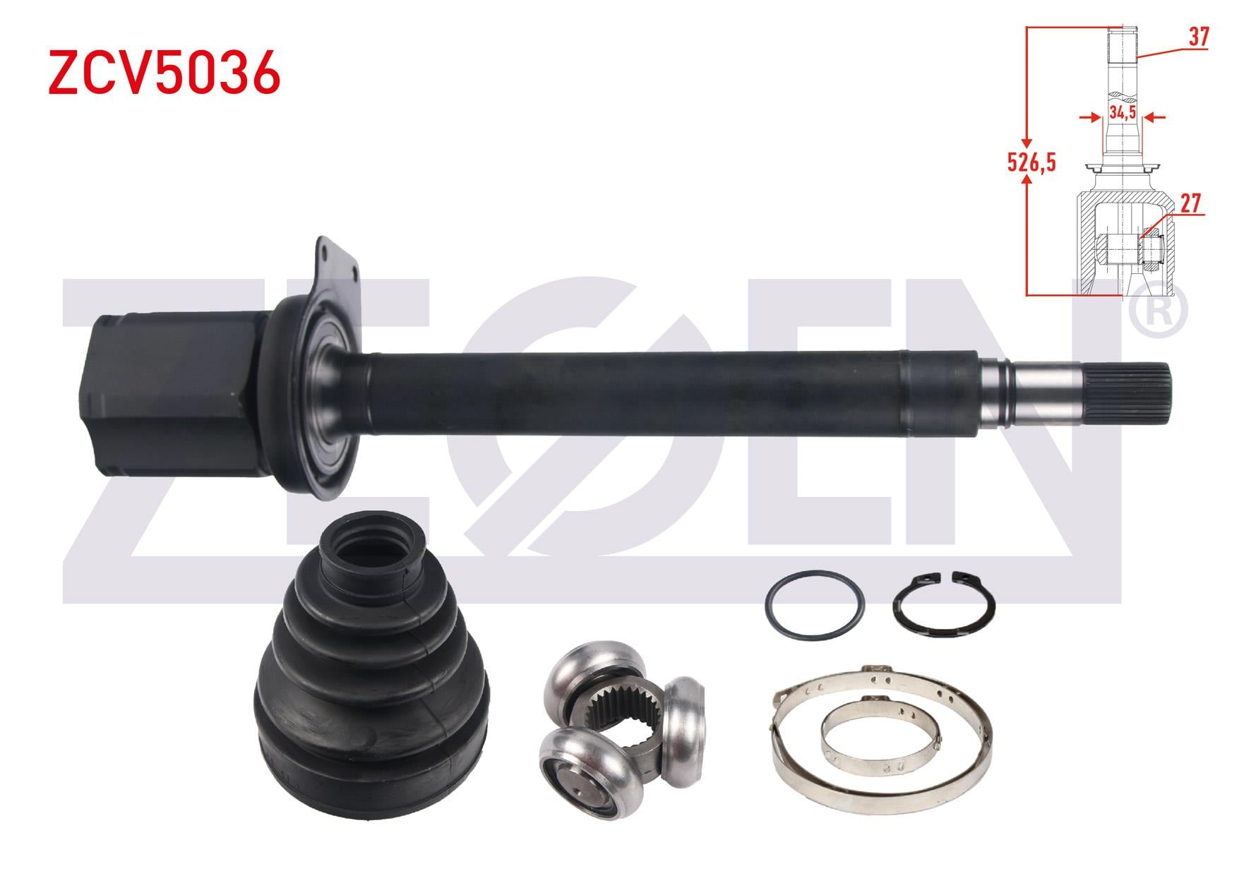 AKS KAFASI SAG ON IC 37X27X34,5 UZUNLUK 526,5mm VOLKSWAGEN TRANSPORTER VI 2.0 TDI 140 HP A-T 2009-