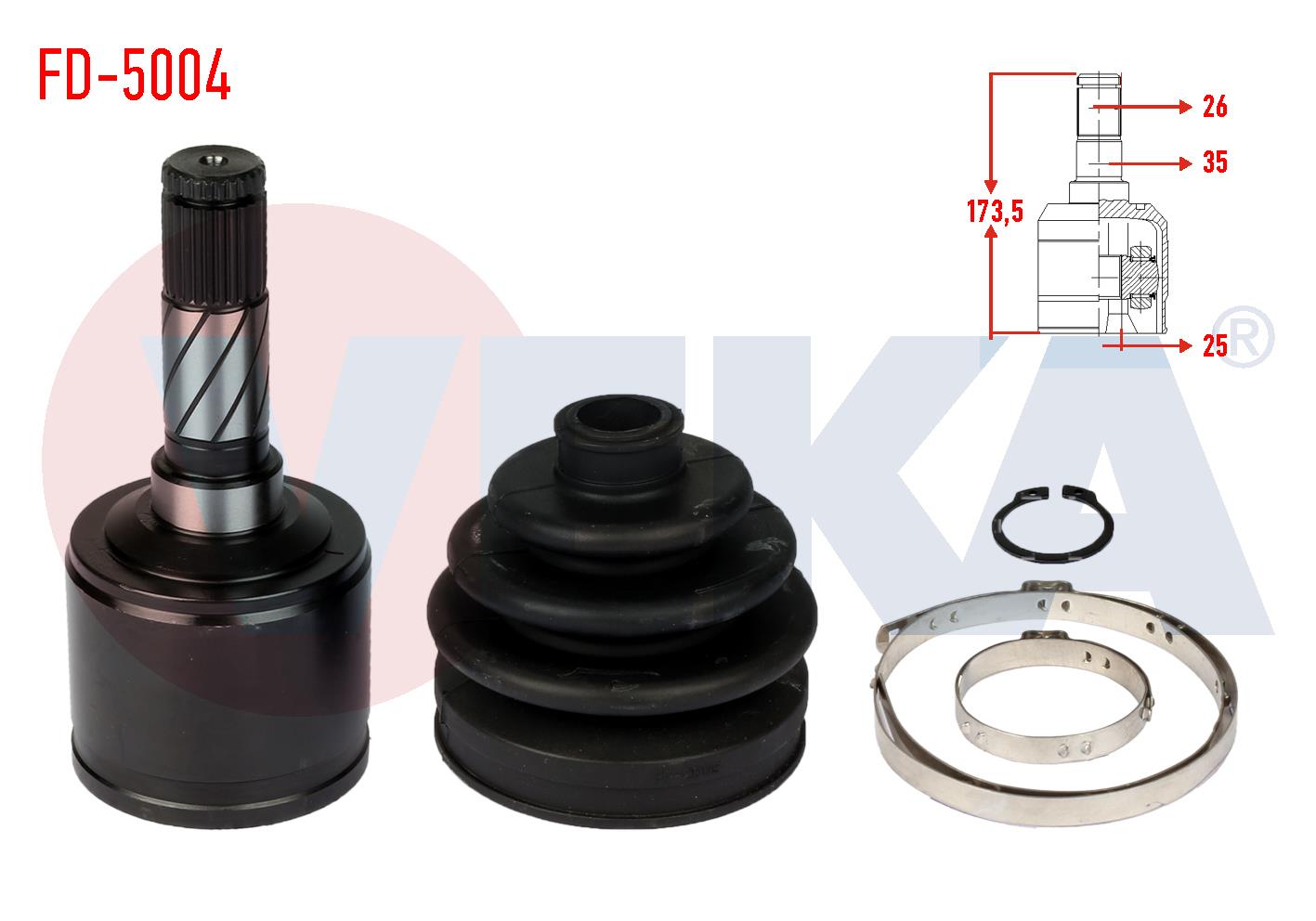AKS KAFASI SAG ON IC FORD RANGER (ET) 2.5 TD 4X4 26X25X35 UZUNLUK 173,5mm  2006-2011