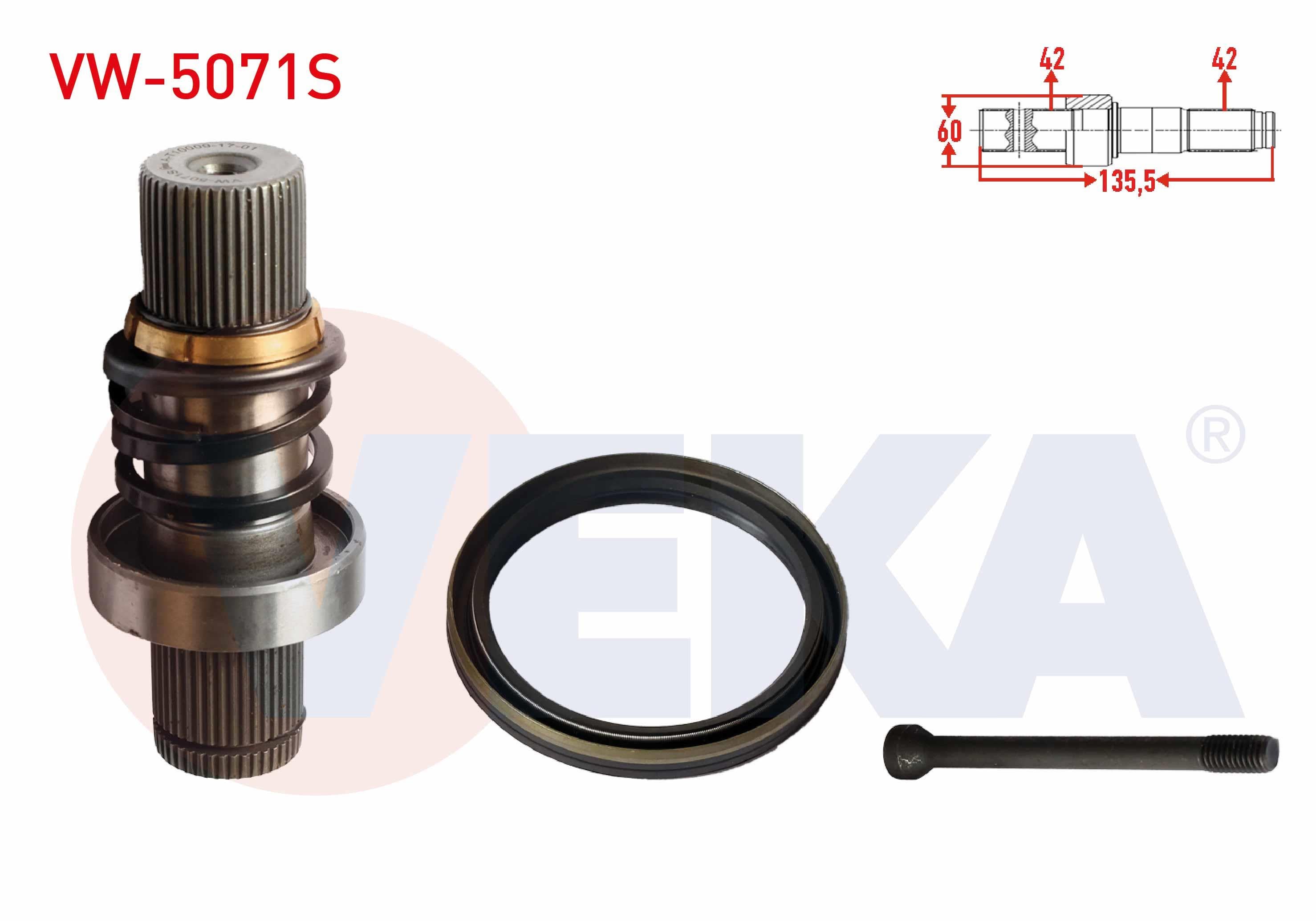 AKS KAFASI SAG ON IC FREZE EK MILI 42X42X60 UZUNLUK 135,5 mm VW TRANSPORTER VI 2.0 TDI - 2.0 BITDI 140 HP 2015-