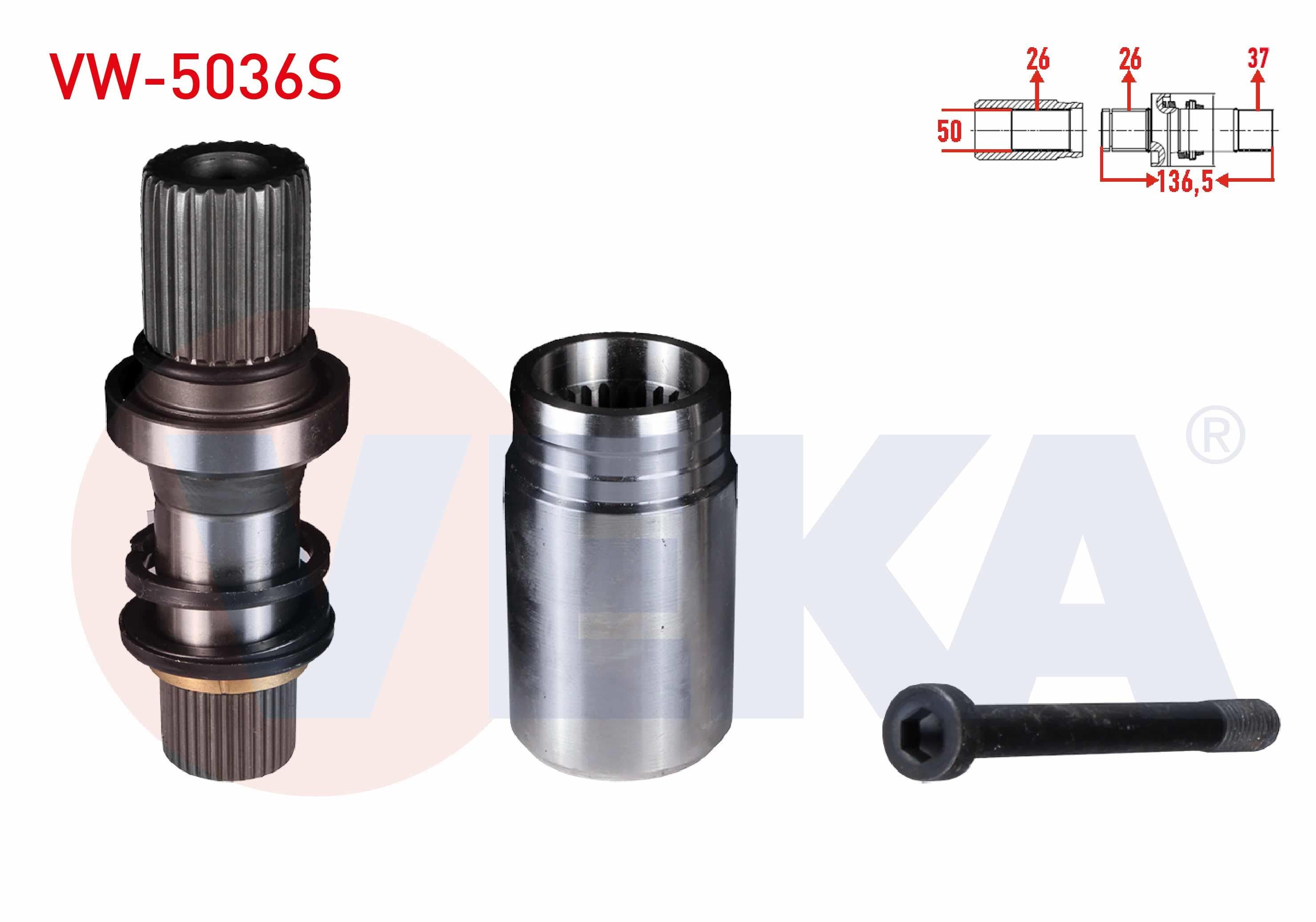 AKS KAFASI SAG ON IC FREZE EK MILI KIT 26X37X50 UZUNLUK 136,5mm VW TRANSPORTER T5 1.9 TDI 105 HP 5 ILERI 2003-2011