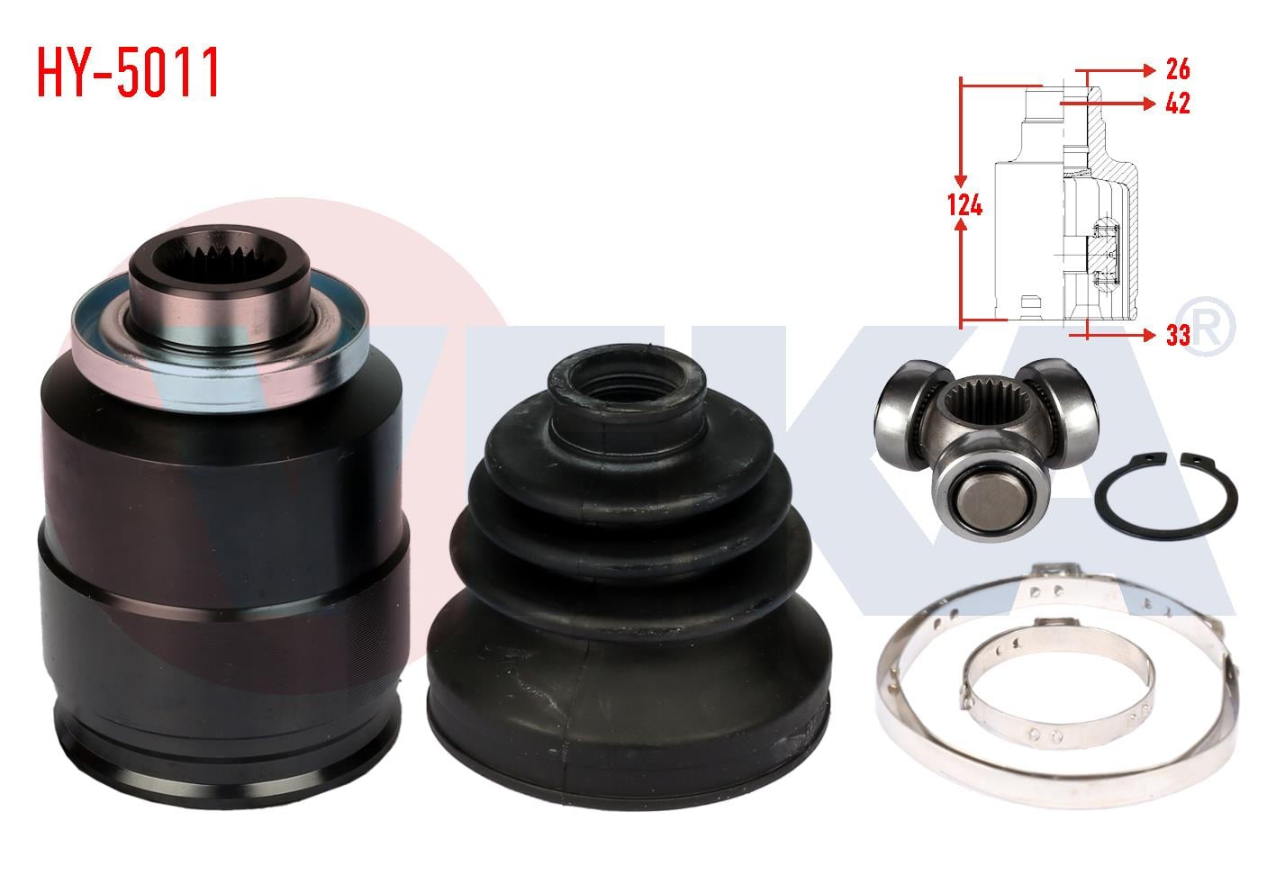 AKS KAFASI SAG ON IC HYUNDAI ACCENT ERA 1.5 CRDI  26X33X42 UZUNLUK 124 mm 2006-2012