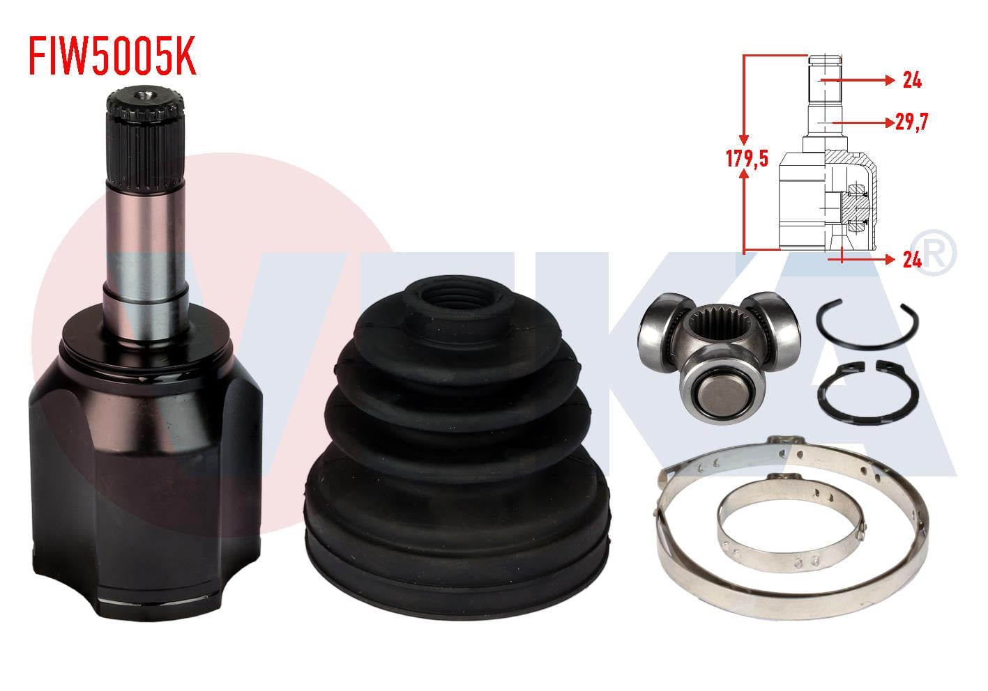 AKS KAFASI SOL ON  IC FIAT DOBLO (119,223) 1.3 MJT 24X24X29.7 UZUNLUK 179,5 mm 2001-2010