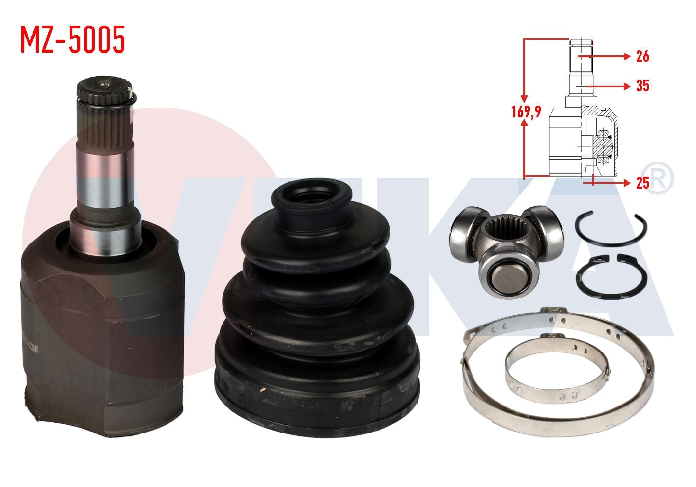 AKS KAFASI SOL ON IC MAZDA 626 III (GD) 1.6i 26X25X35 UZUNLUK 168,8mm 1987-1992