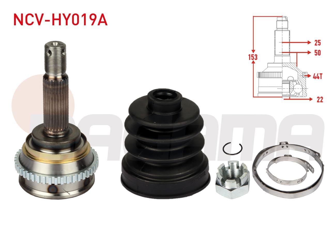 AKS KAFASI SOL-SAG ON DIS 25X22X50 ABSLI 44 DIS UZUNLUK 153mm HYUNDAI ACCENT I (X-3) 1.3i - 1.5i 1994-2000/ ADMIRE 1.3 - 1.5 - 1.6 2003-2006/ MILENIUM 1.3 - 1.5 2000-2003