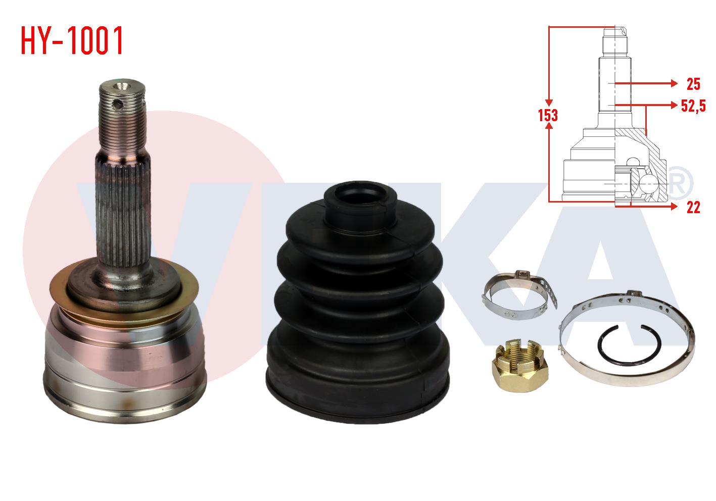 AKS KAFASI SOL-SAG ON DIS 25X22X52.5 UZUNLUK 152,5mm HYUNDAI ACCENT ERA 1.4i 16v - 1.6 CVVT 2006-2012/ HYUNDAI GETZ (TB) 1.3i - 1.5 CRDI 2002-2008