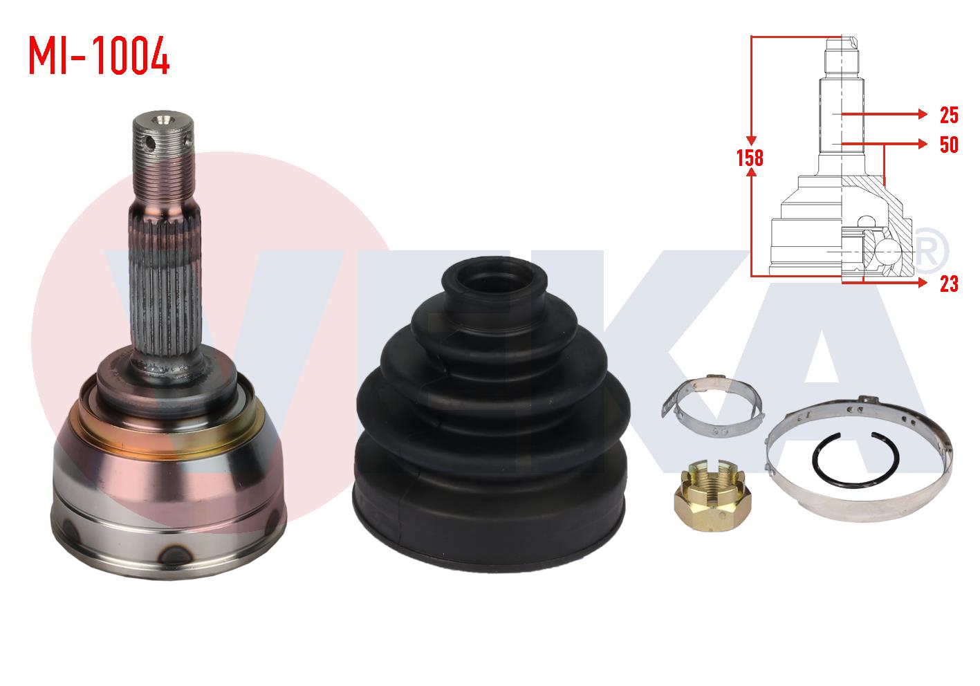 AKS KAFASI SOL-SAG ON DIS 25X23X50 UZUNLUK 158 mm HYUNDAI ACCENT ADMIRE 1.5 CRDI 2003-2006