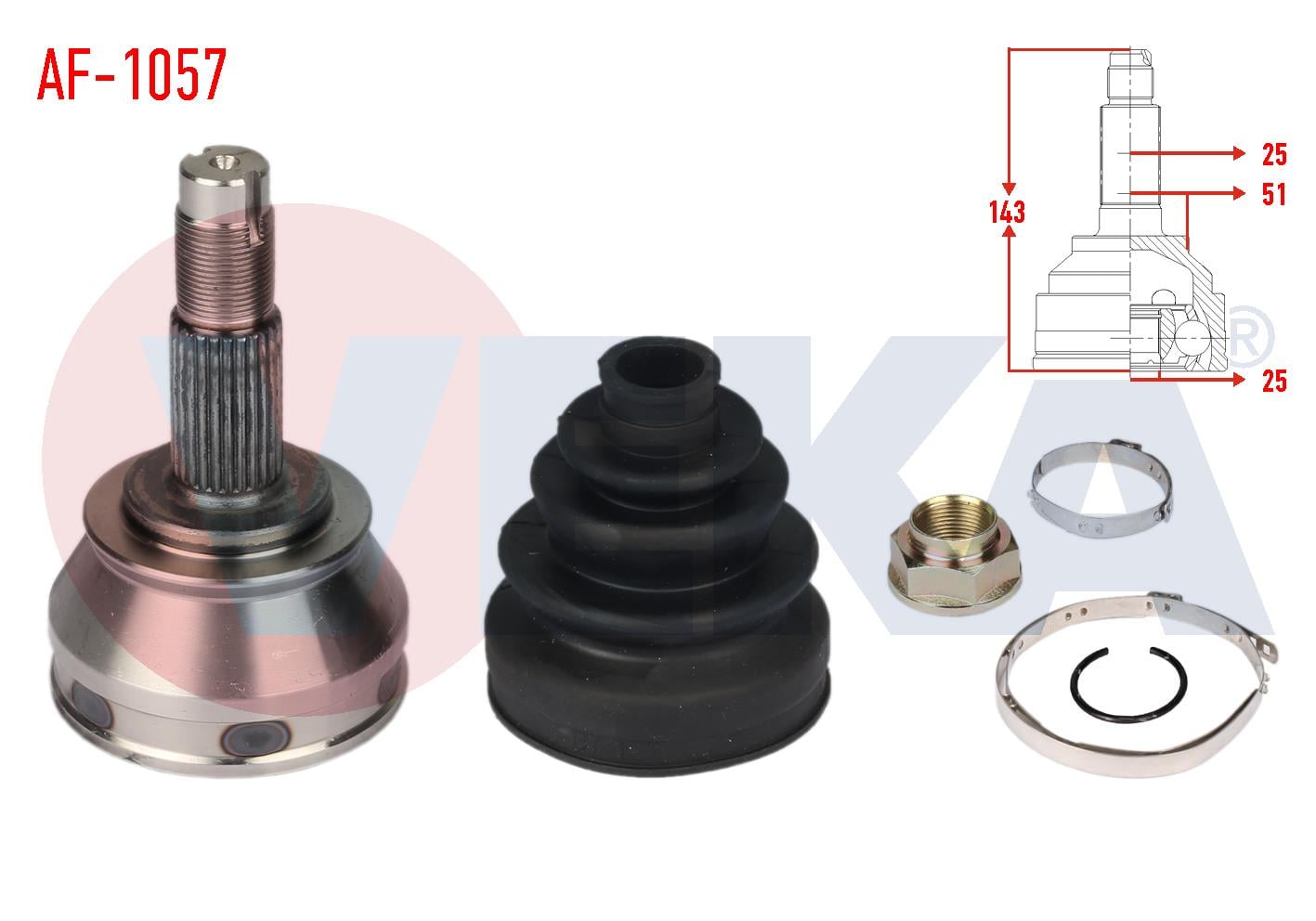 AKS KAFASI SOL-SAG ON DIS 25X25X51 UZUNLUK 143mm ALFA ROMEO 145 1.4 1994-2001 / FIAT PUNTO 1.3 JTD E.M 2003-2013