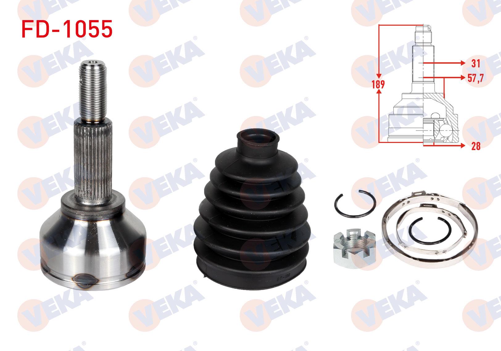 AKS KAFASI SOL-SAG ON DIS 31X28X57,70 UZUNLUK 189mm FORD TRANSIT CUSTOM (V362) KISA SASE 2.2 TDCI 2012-